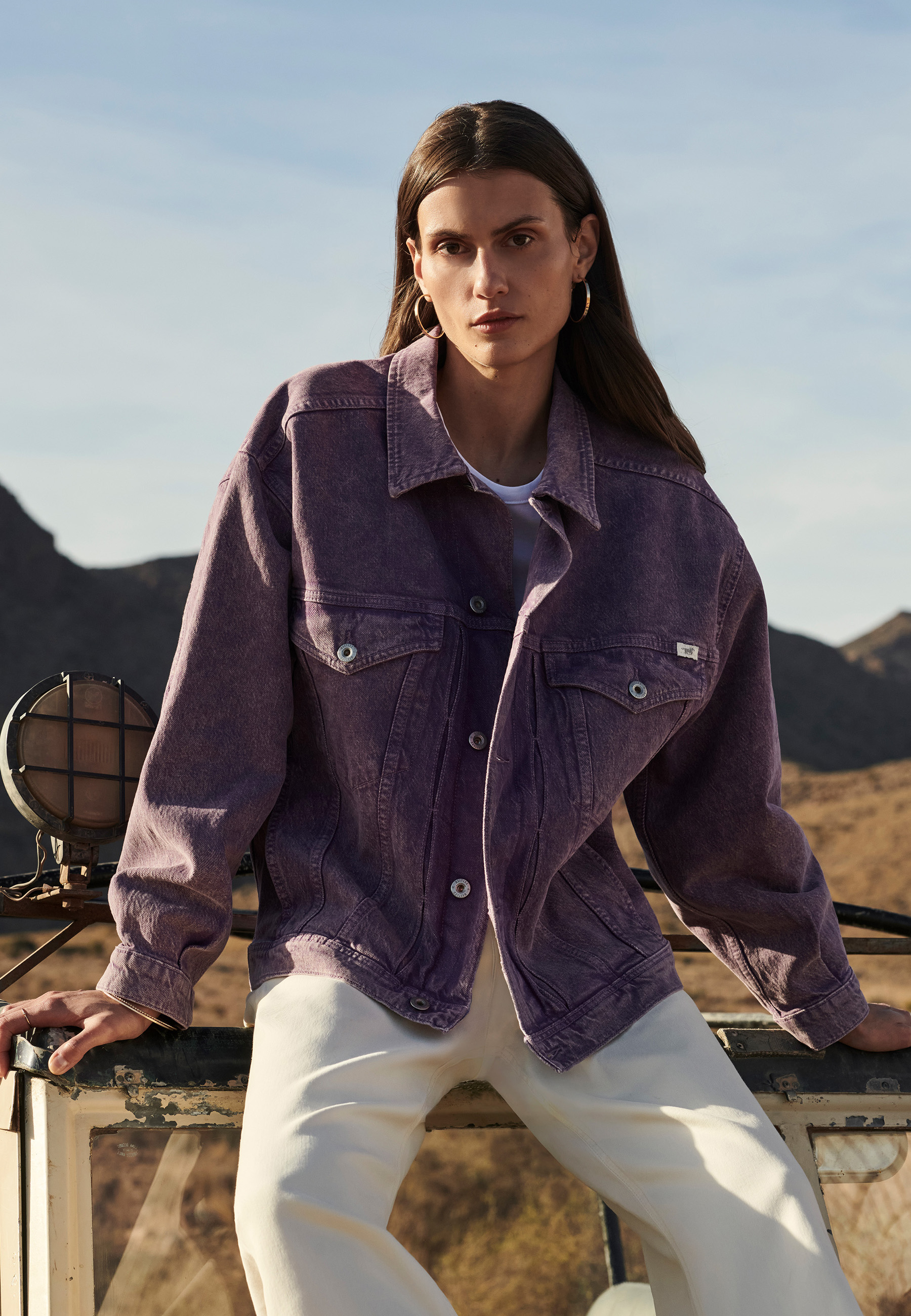 damenjacke, lila Jeansjacke, oversized, denim, lamfellfarben