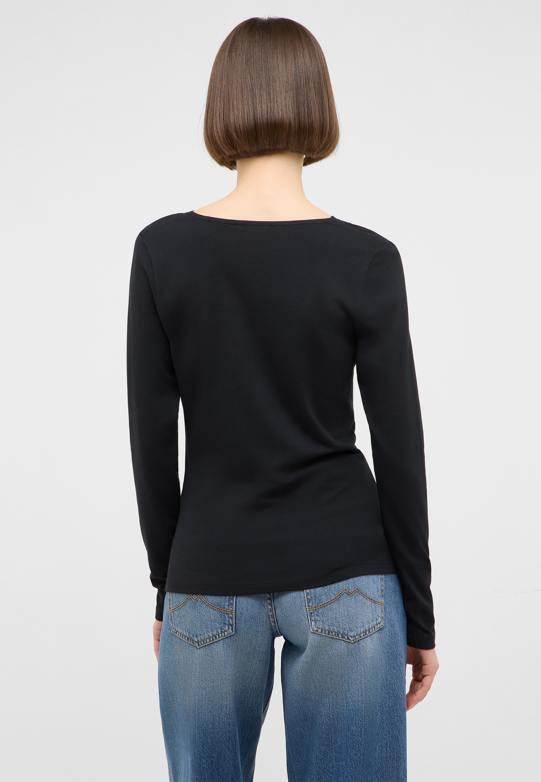 langarm, Rundhalsausschnitt, schwarz, Longsleeve, Jeans