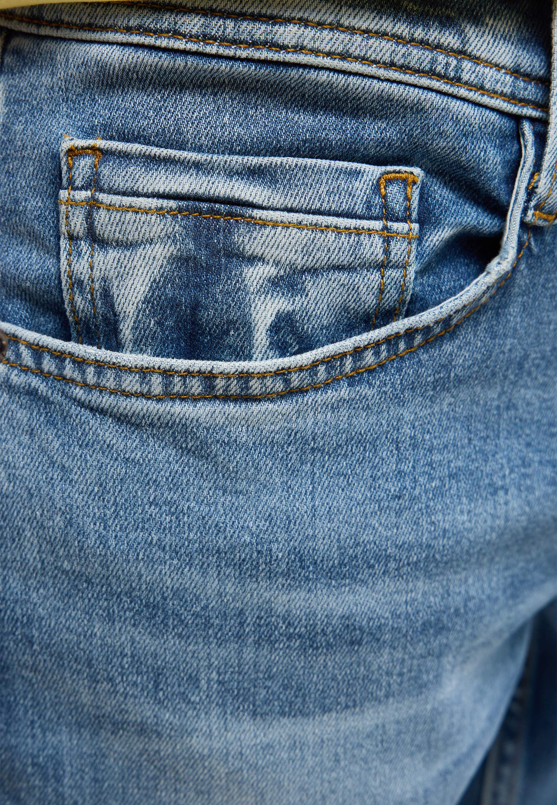 Jeans, Back pocket, Denim, Blue, Stitching