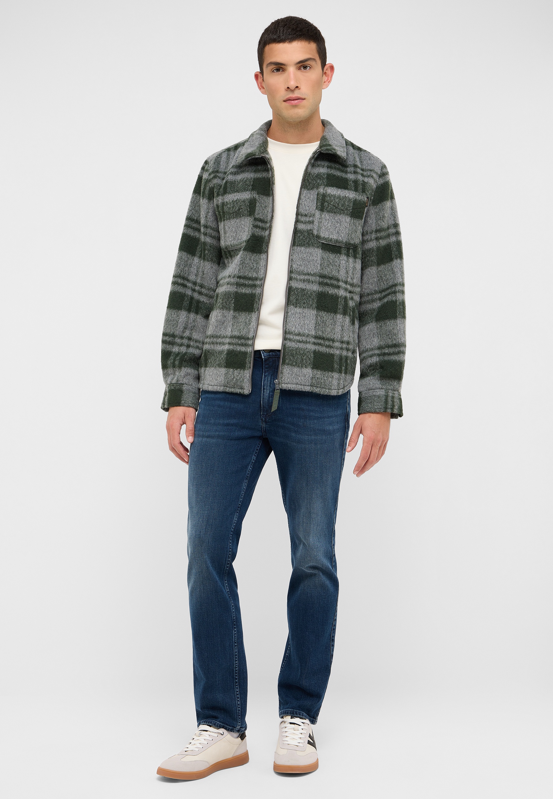 jacke, plaid, grau, normale passform, reissverschluss