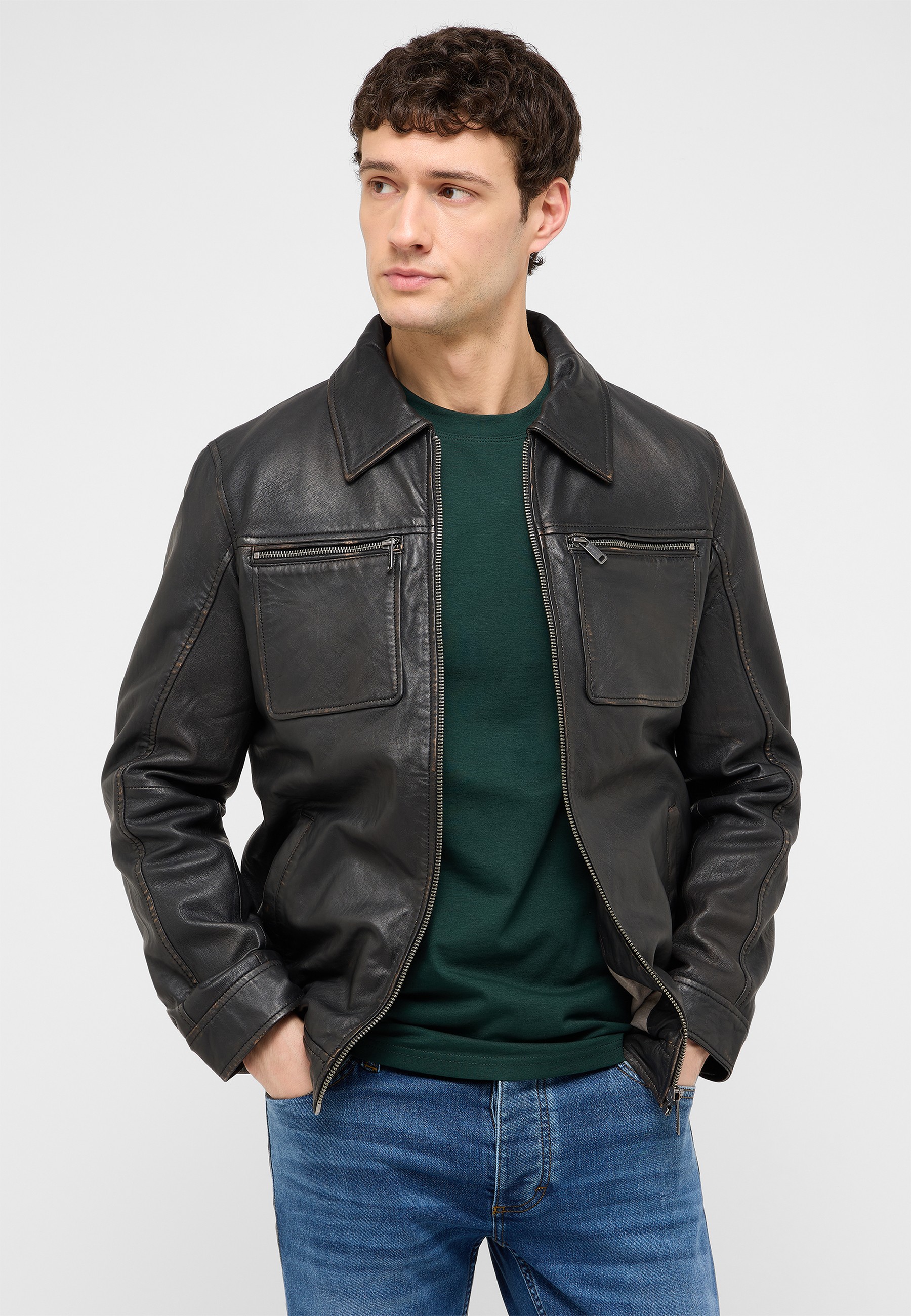 lederjacke, jacke, taschen, reissverschluss, grün