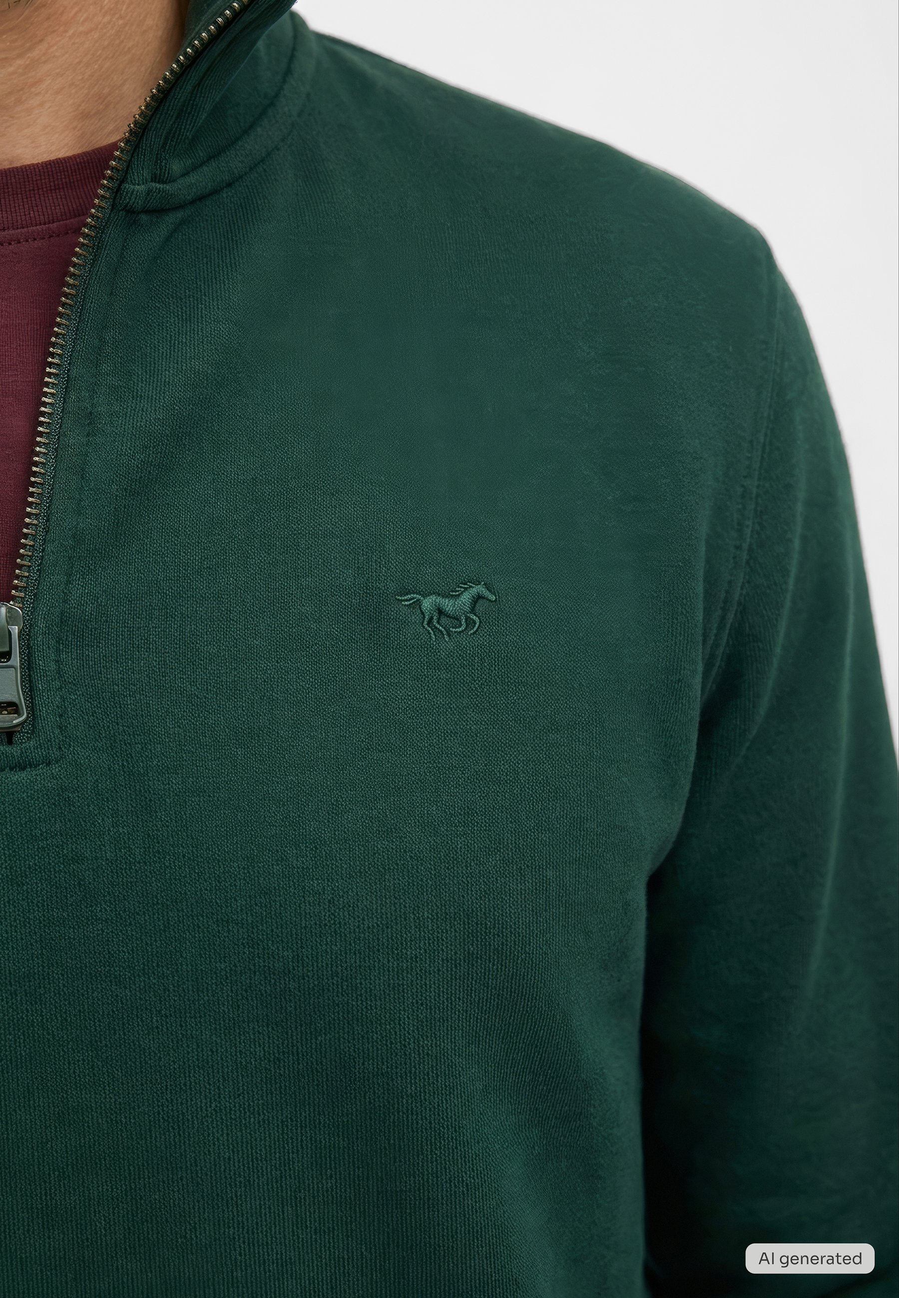 Pullover, Grün, Reißverschlusskragen, kleines Logo, Strickstoff
