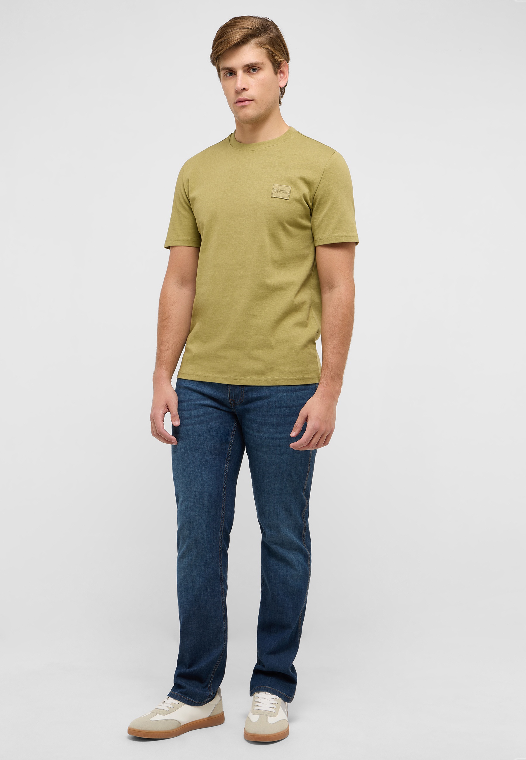 T-Shirt, Kurzarm, Khaki, Oberteil, Patch