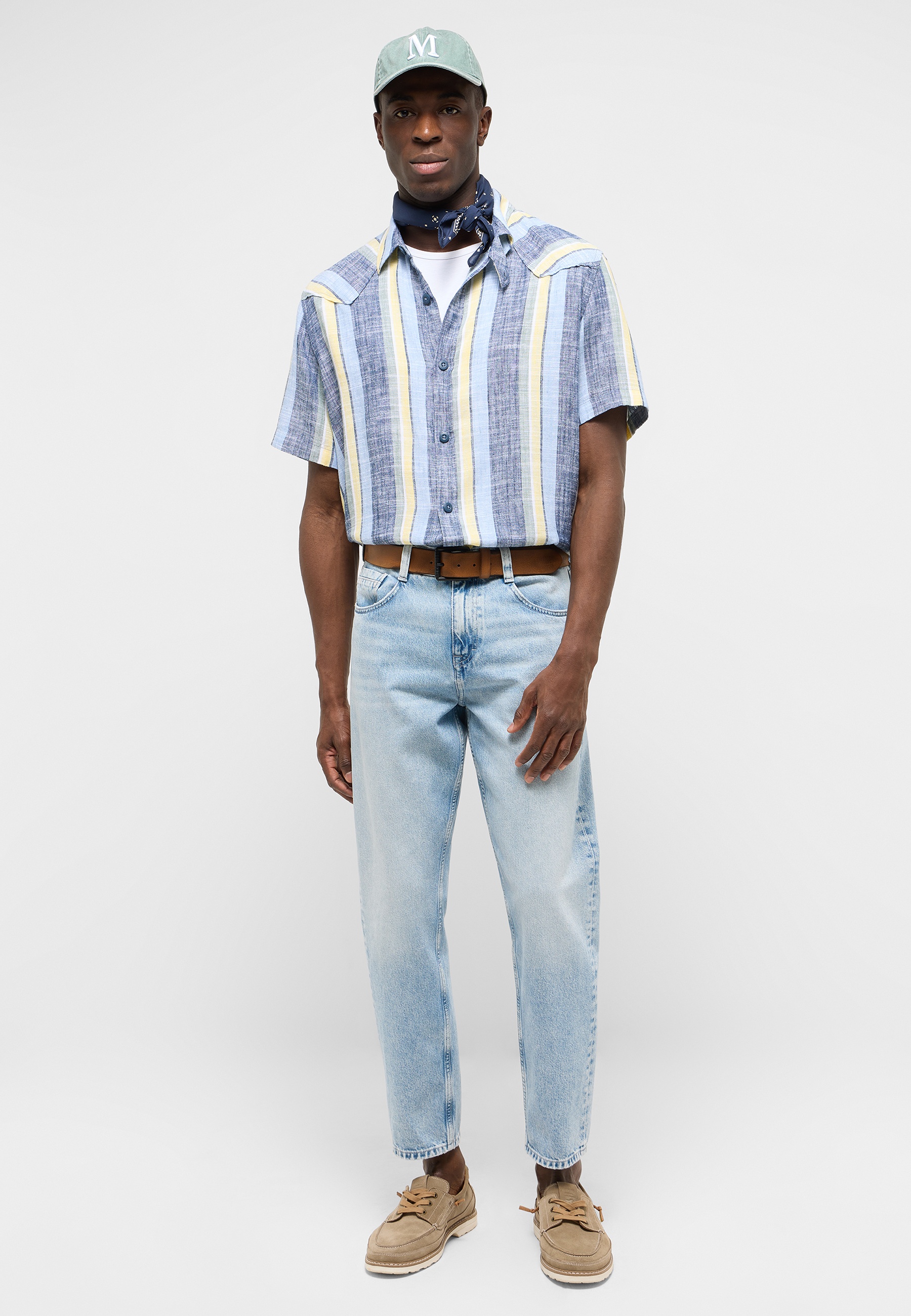Stripe shirt, Short sleeve, Blue stripes, Button-down, Casual outfit