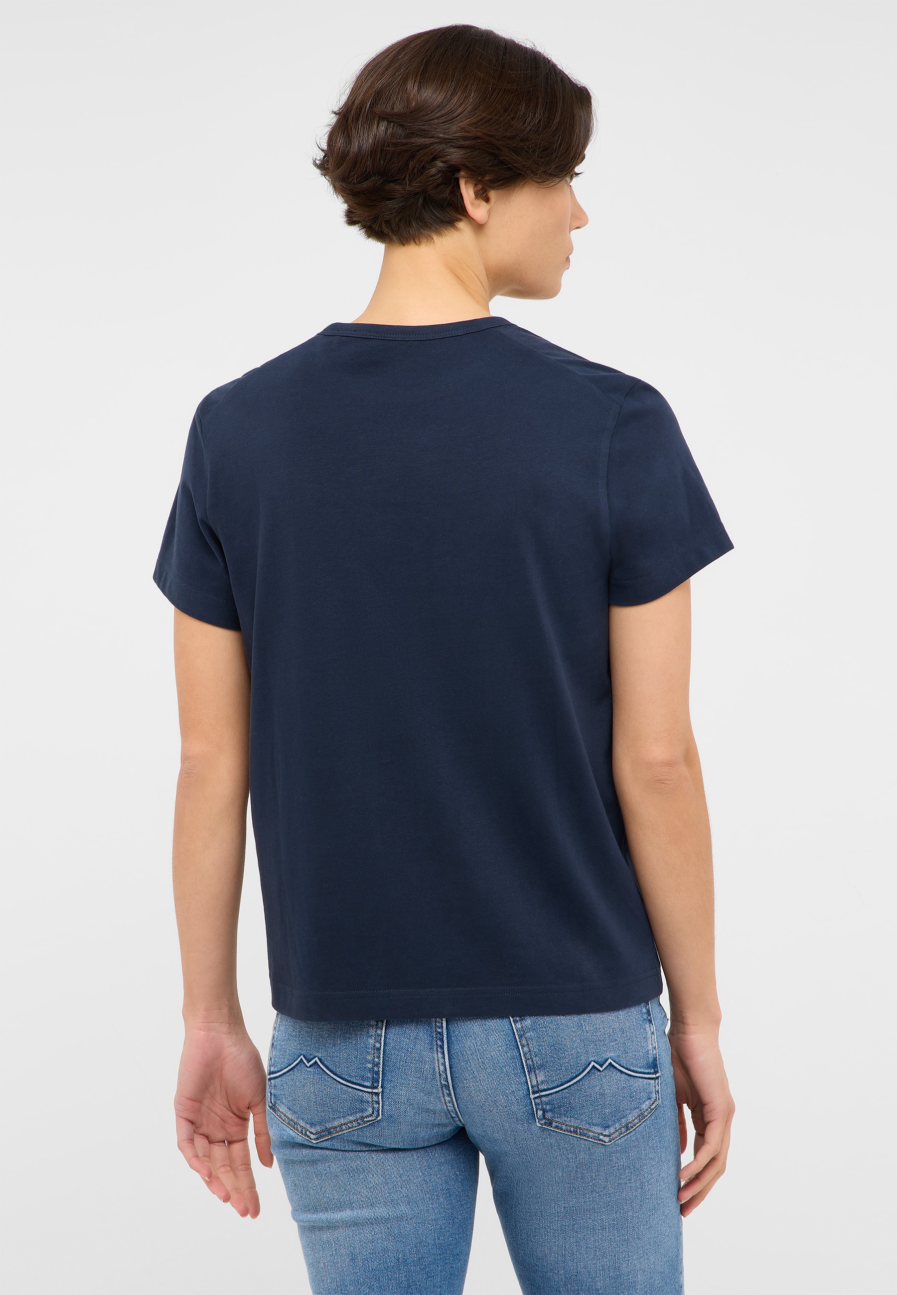 T-Shirt, Short Sleeve, Crew neck, Navy, Cotton blend