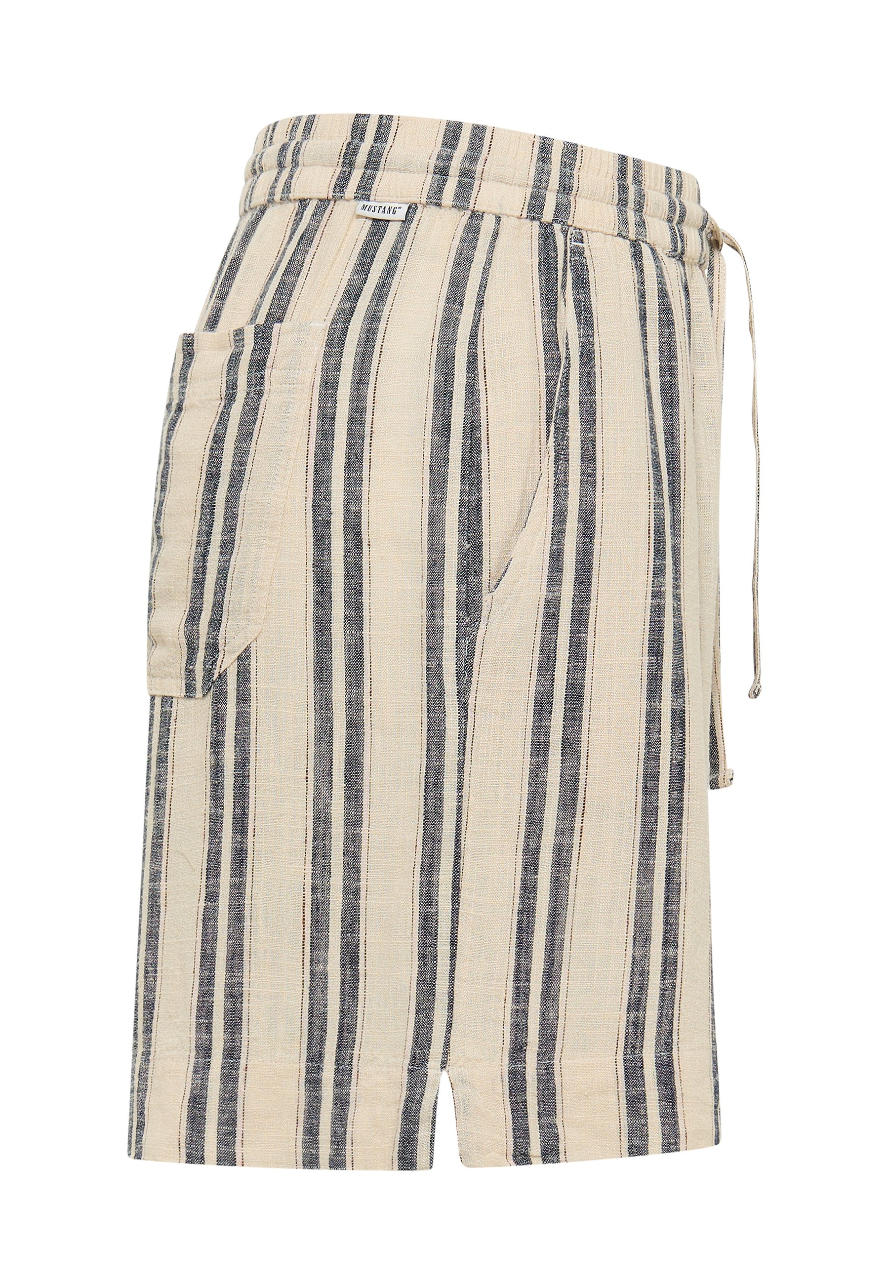 Shorts, Streifen, Leinen, Kordelzug, Beige/Blau