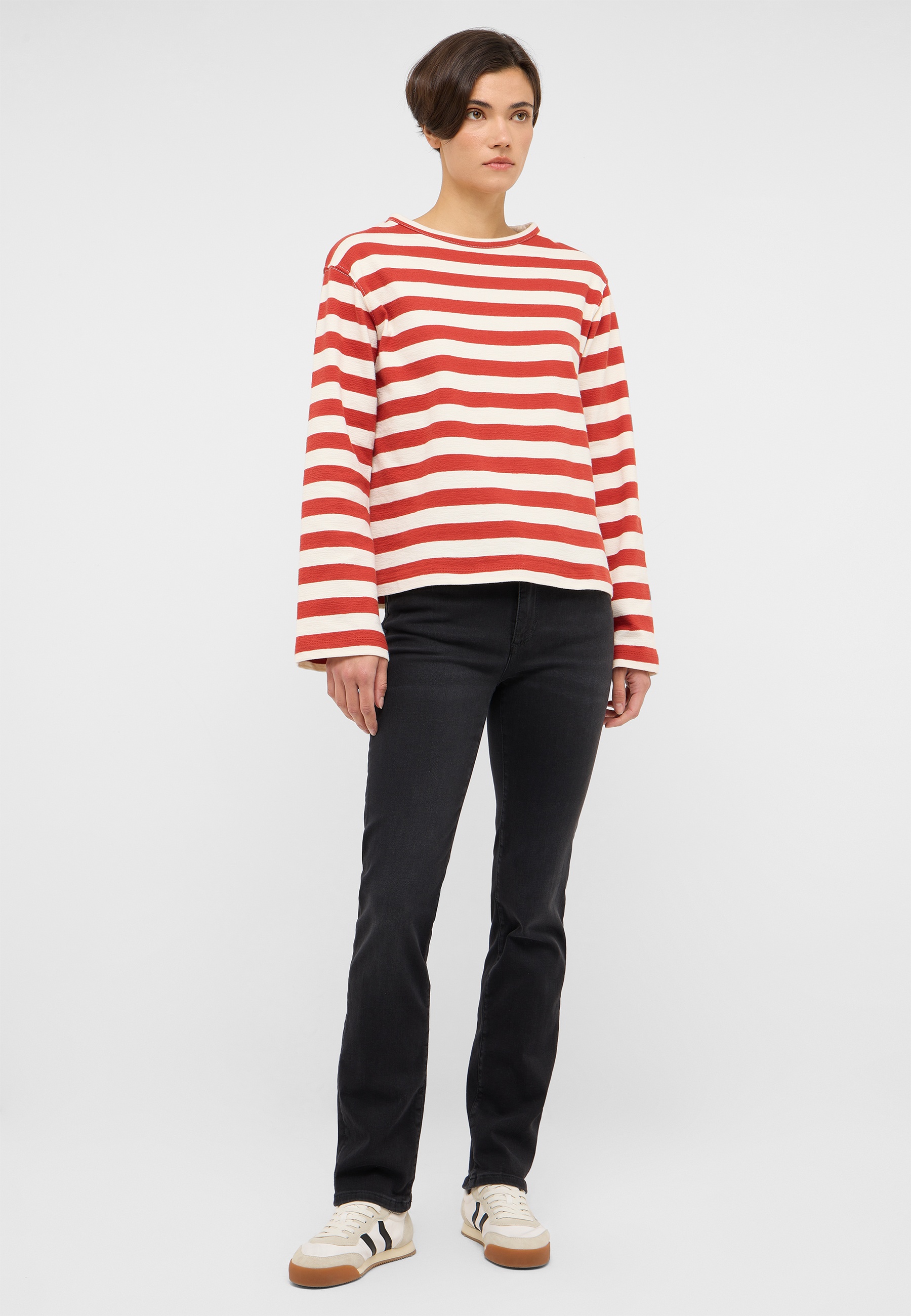 Streifenpulli, Langarmshirt, Rotweiß, Casual, Strickpullover