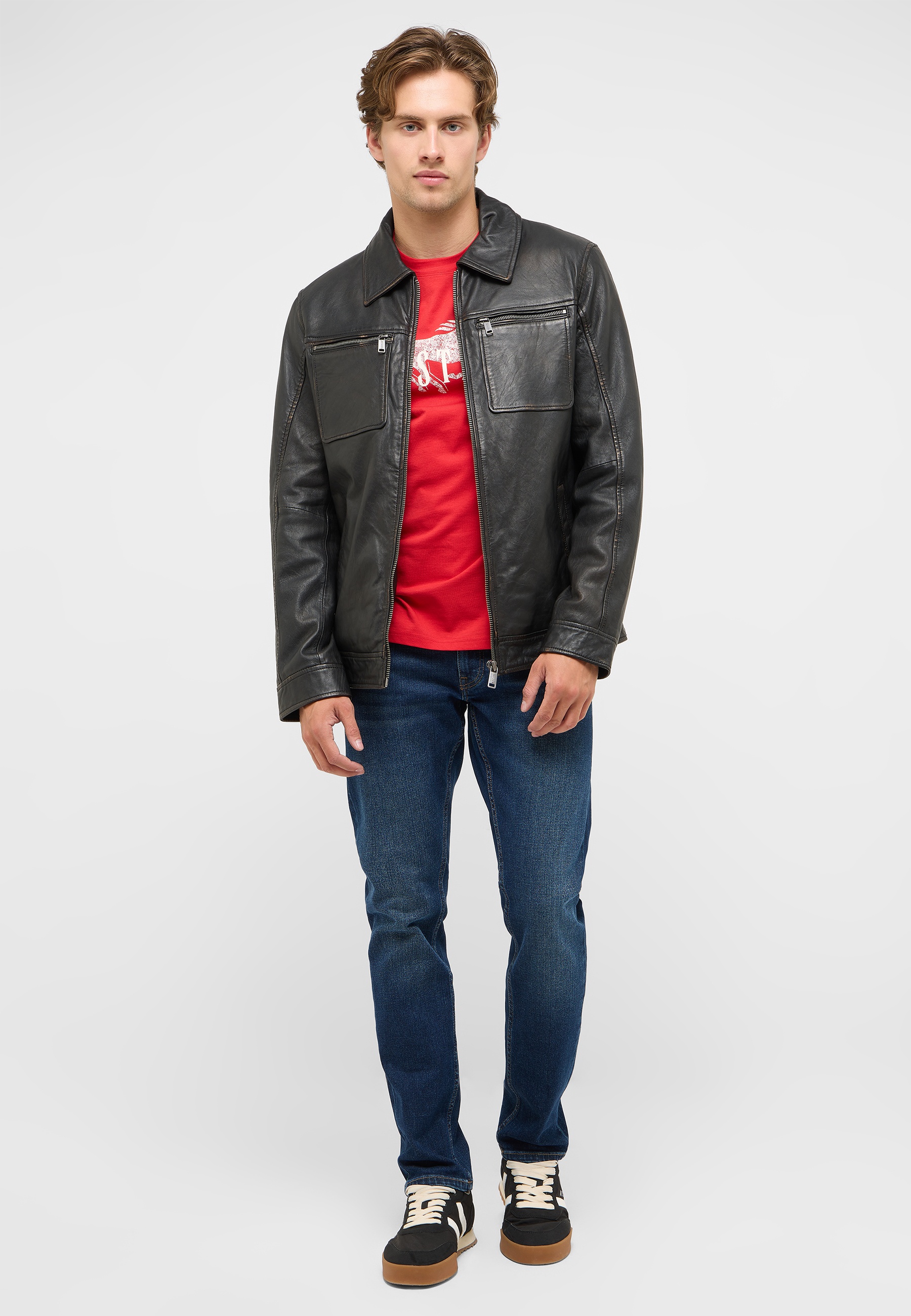 lederjacke, jacke, leder, reissverschluss, t-shirt