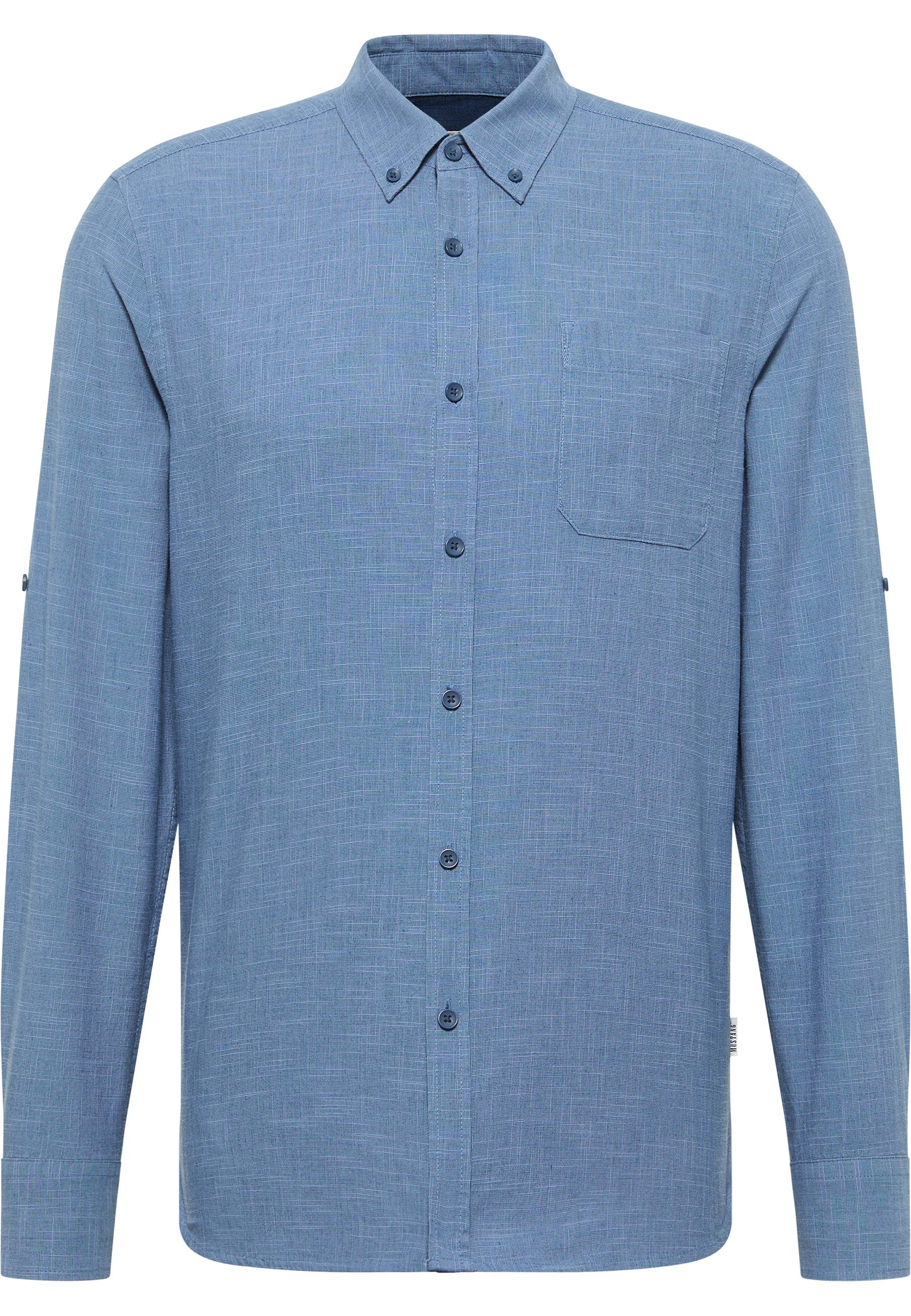 Mustang Herren Langarmhemd Style Rawlins, mittelblau