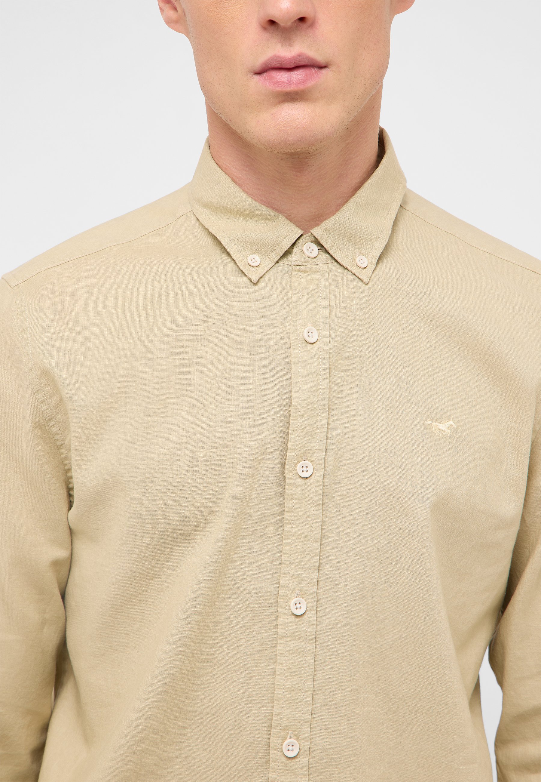 Hemd, Beige, Langarm, Knopfverschluss, Logo
