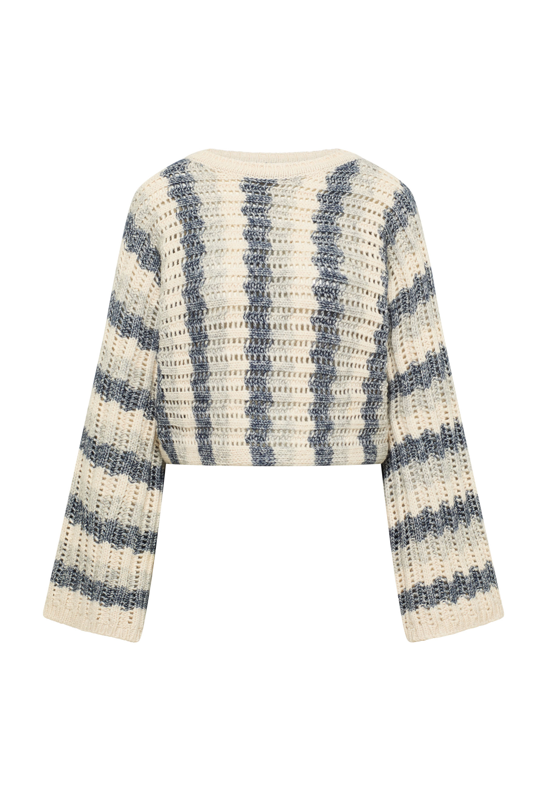 gestreift, Strickware, kurz, Pullover, creme-blau