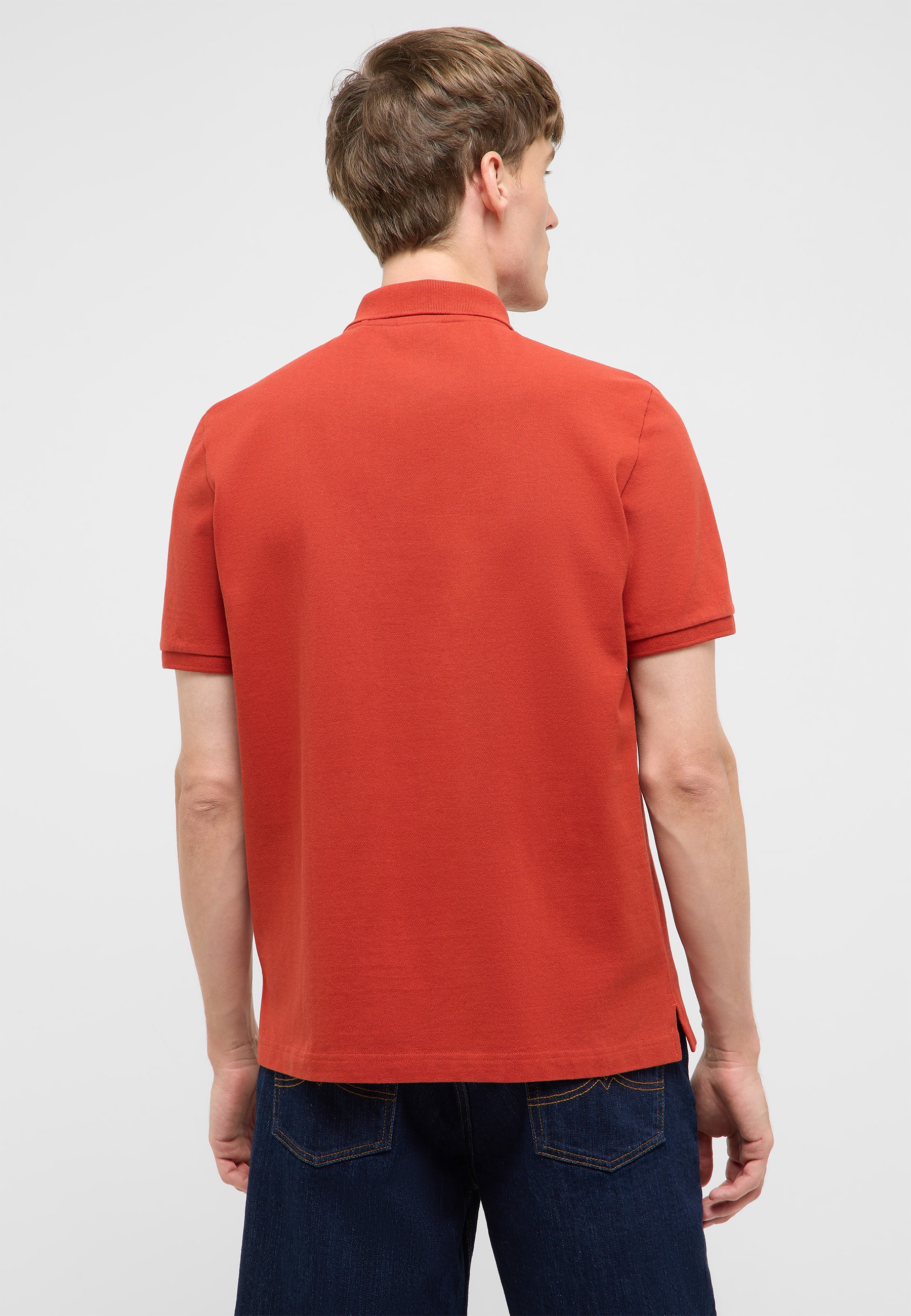 Polo shirt, Short sleeve, Terra cotta, Back view, Polo tee