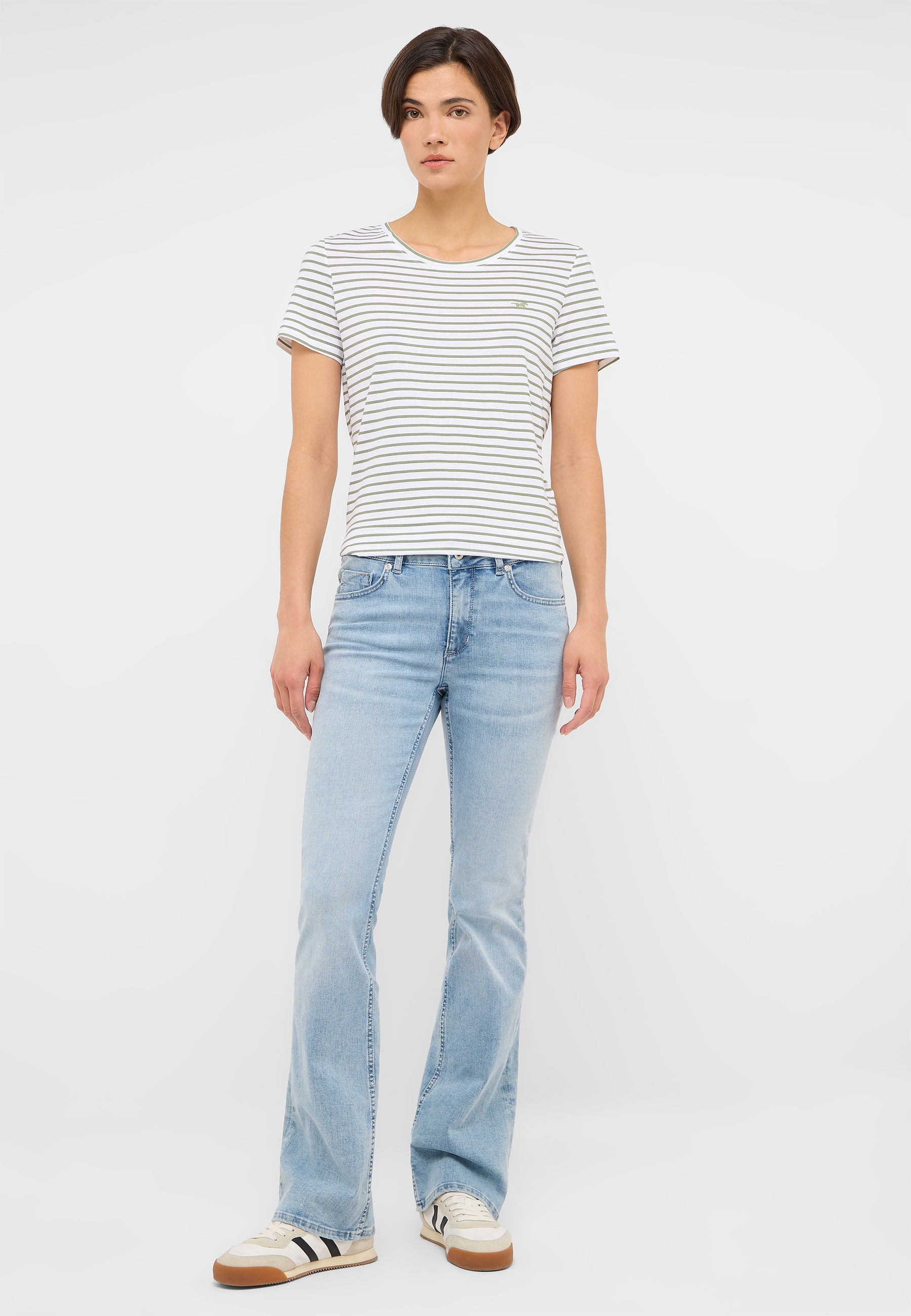 Tee, Streifen, Kurzarm, Weiß, Jeans