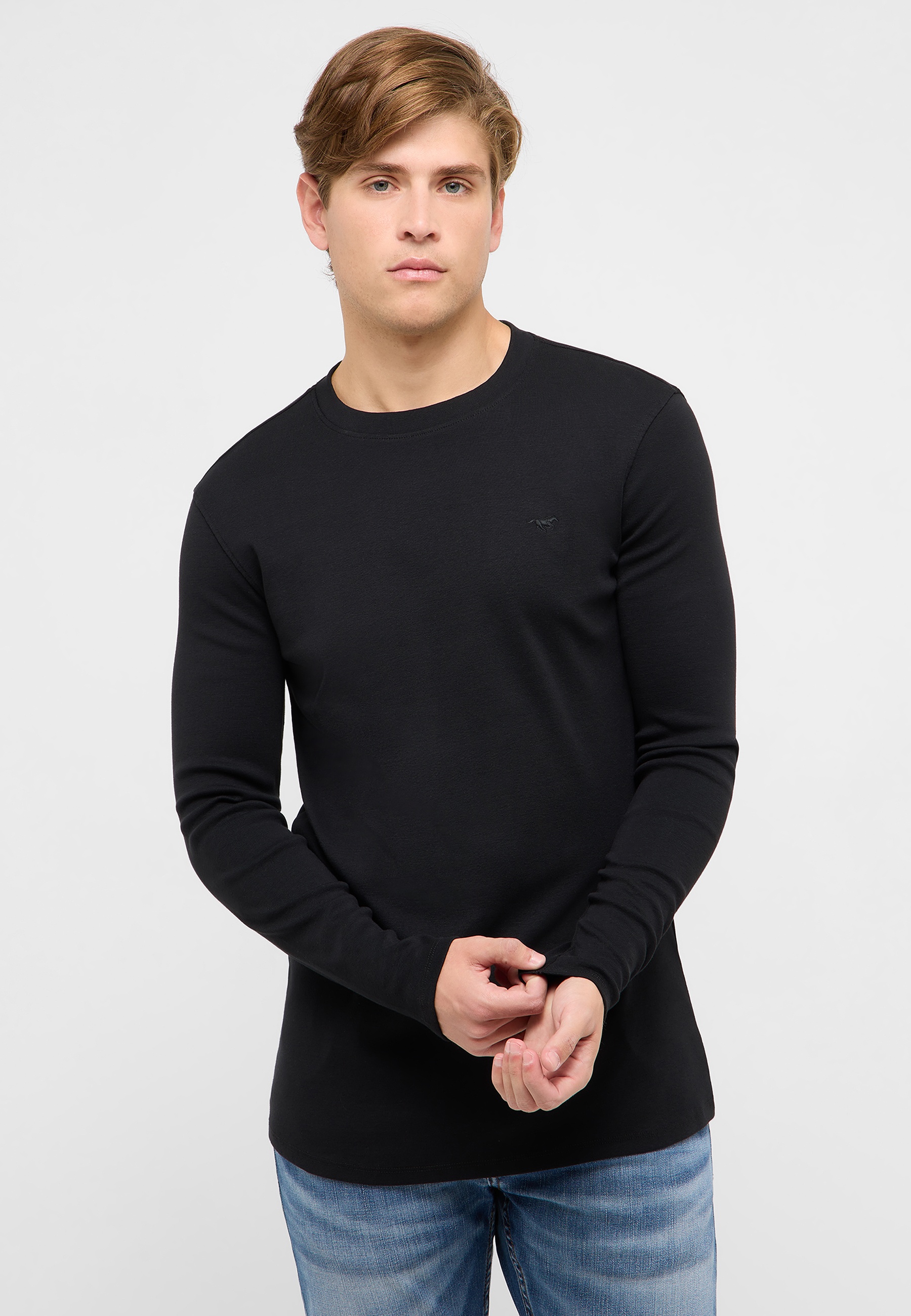 Langarmshirt, Schwarz, Rundhals, Kleidung, Stil: basic