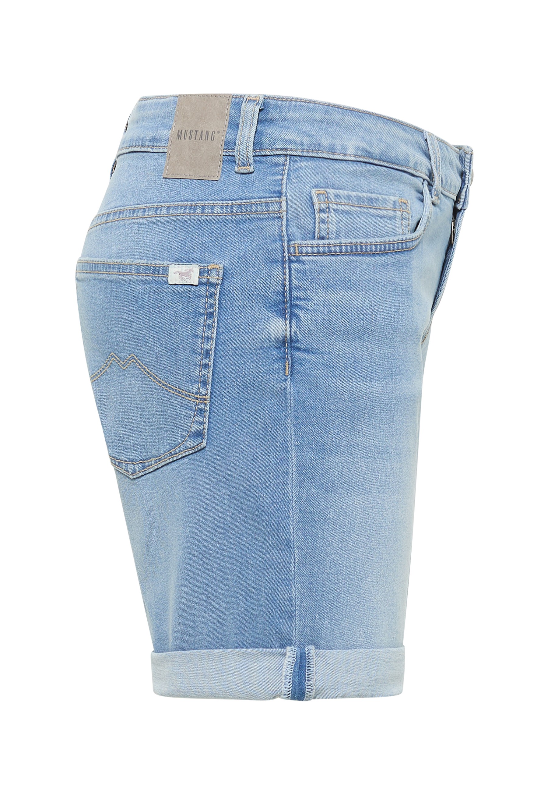 kurze Jeansshorts, Denim, Hellblau, Rückseite mit P discreet, Streifen-Fall distressed