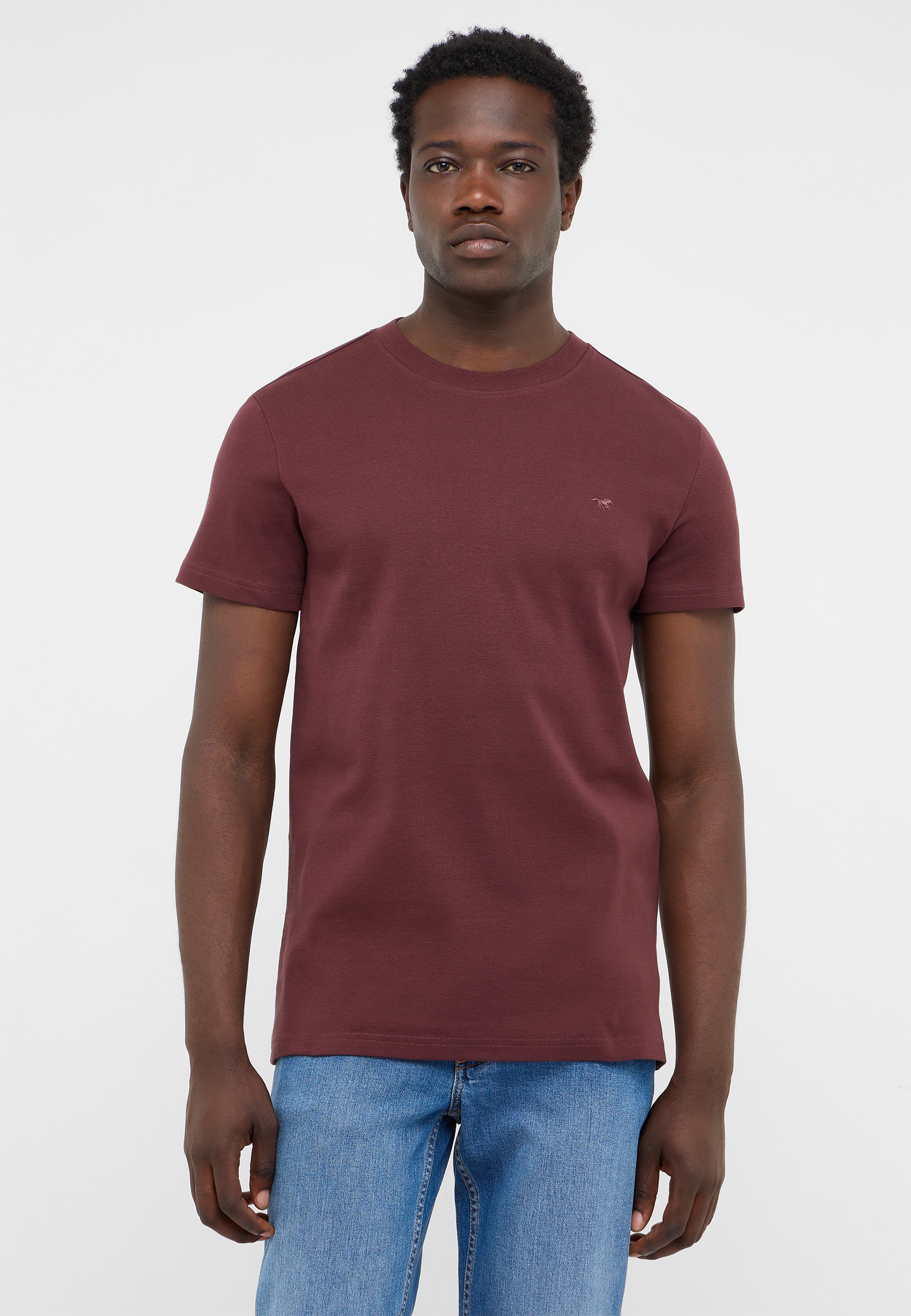 T-Shirt, Kurzarm, Rundhals, Uni-Farbe, Burgunderrot