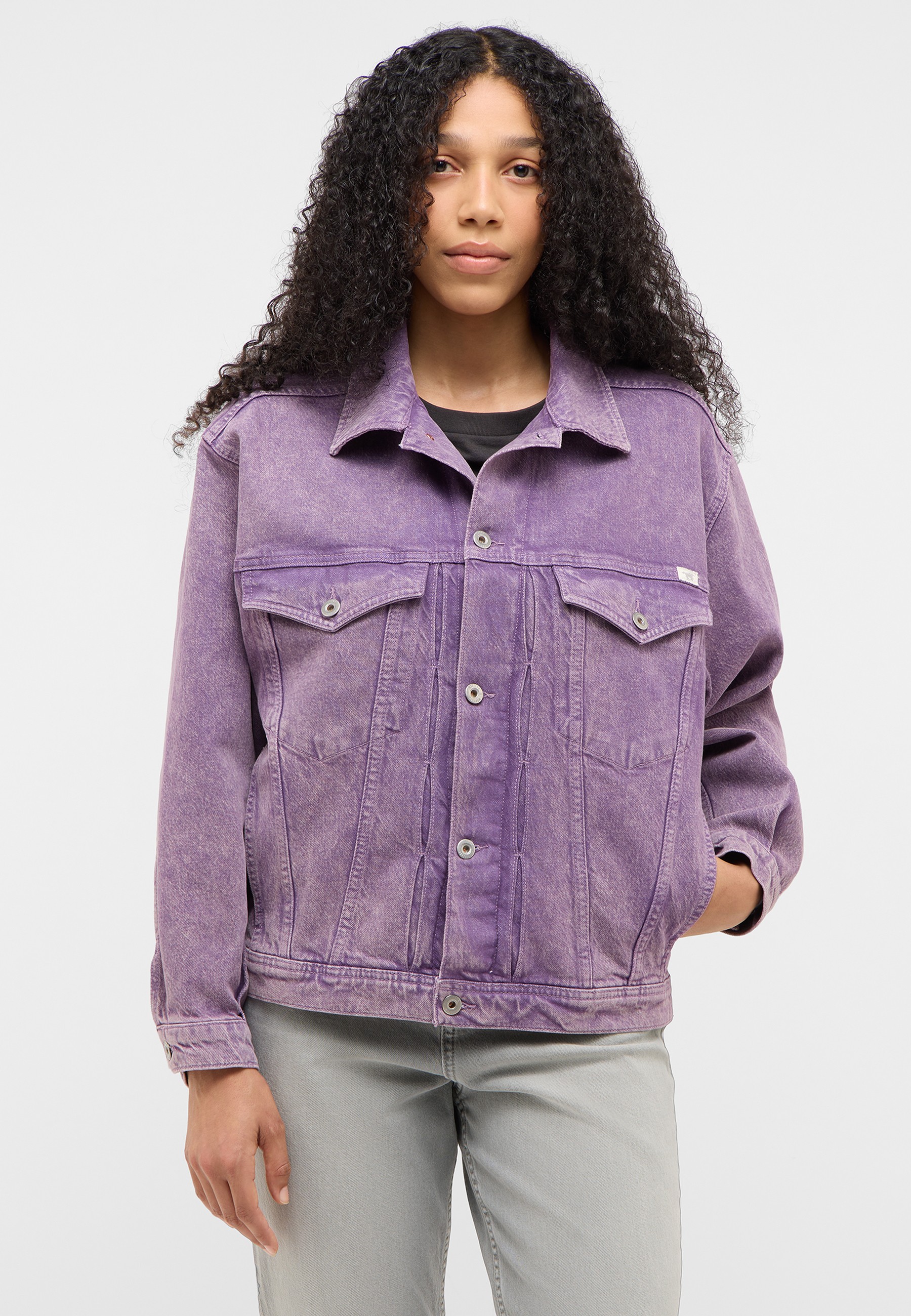 jacke, jeansjacke, violett, denim, knopfverschluss