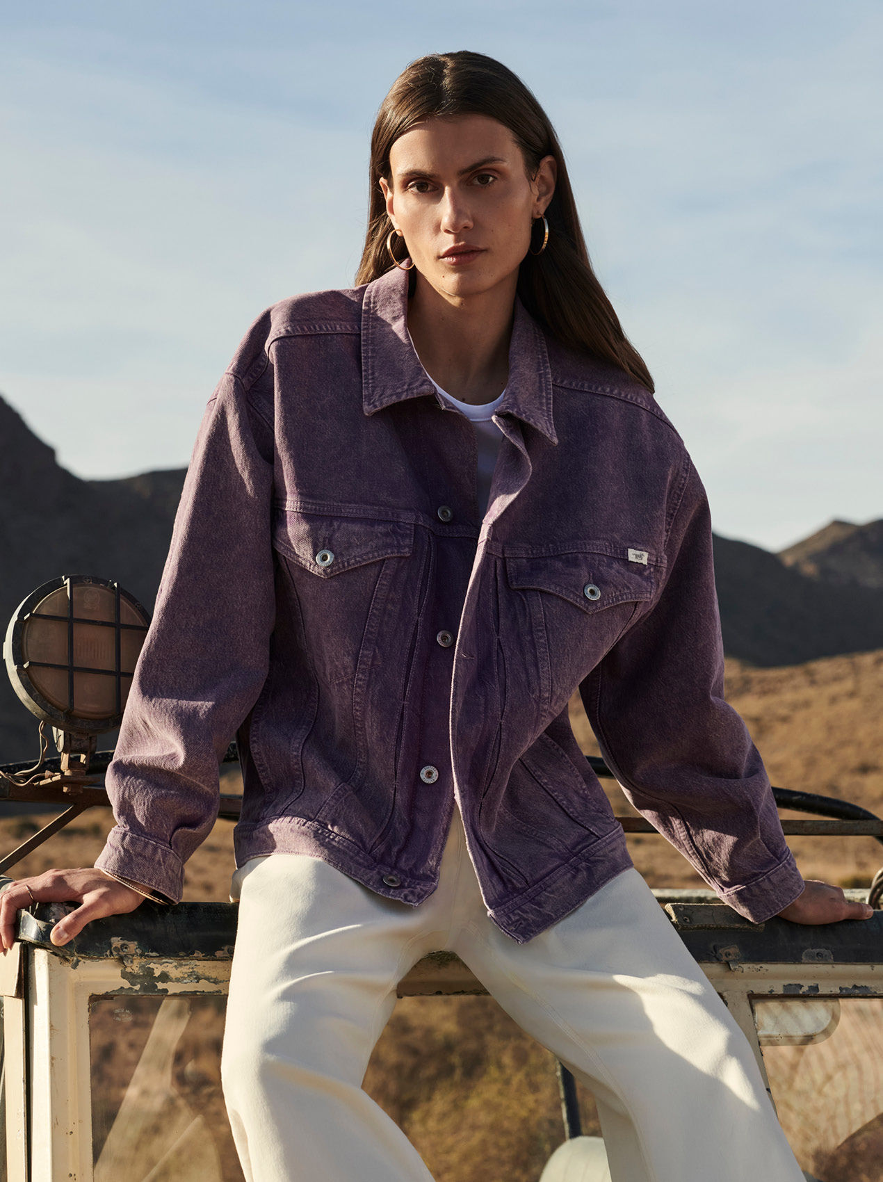 Denimjacke, lila Jacke, Langarm, Kragenjacke, casuale Oberbekleidung