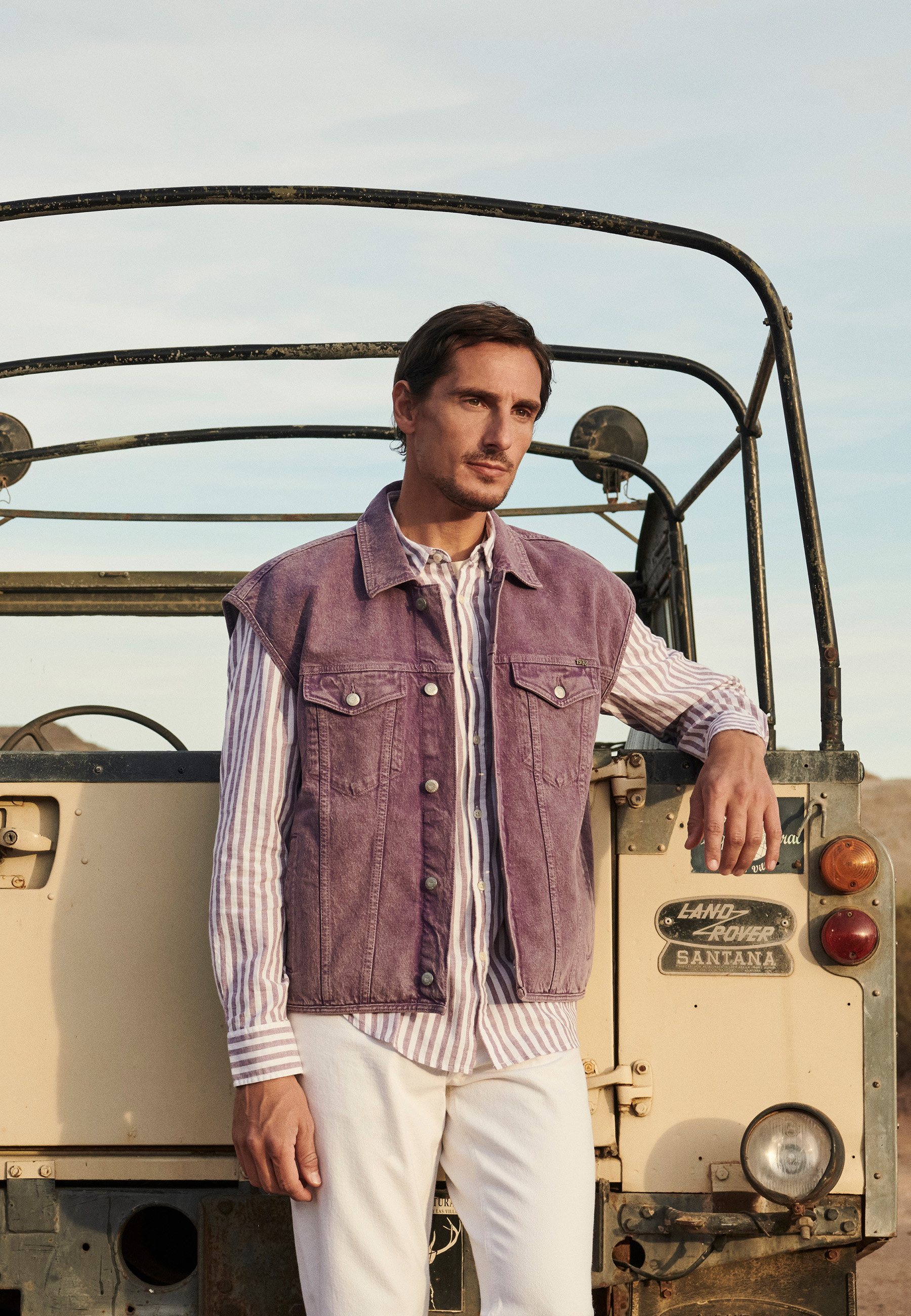 denim-vest, lila, jacke, hemd, outdoor-look