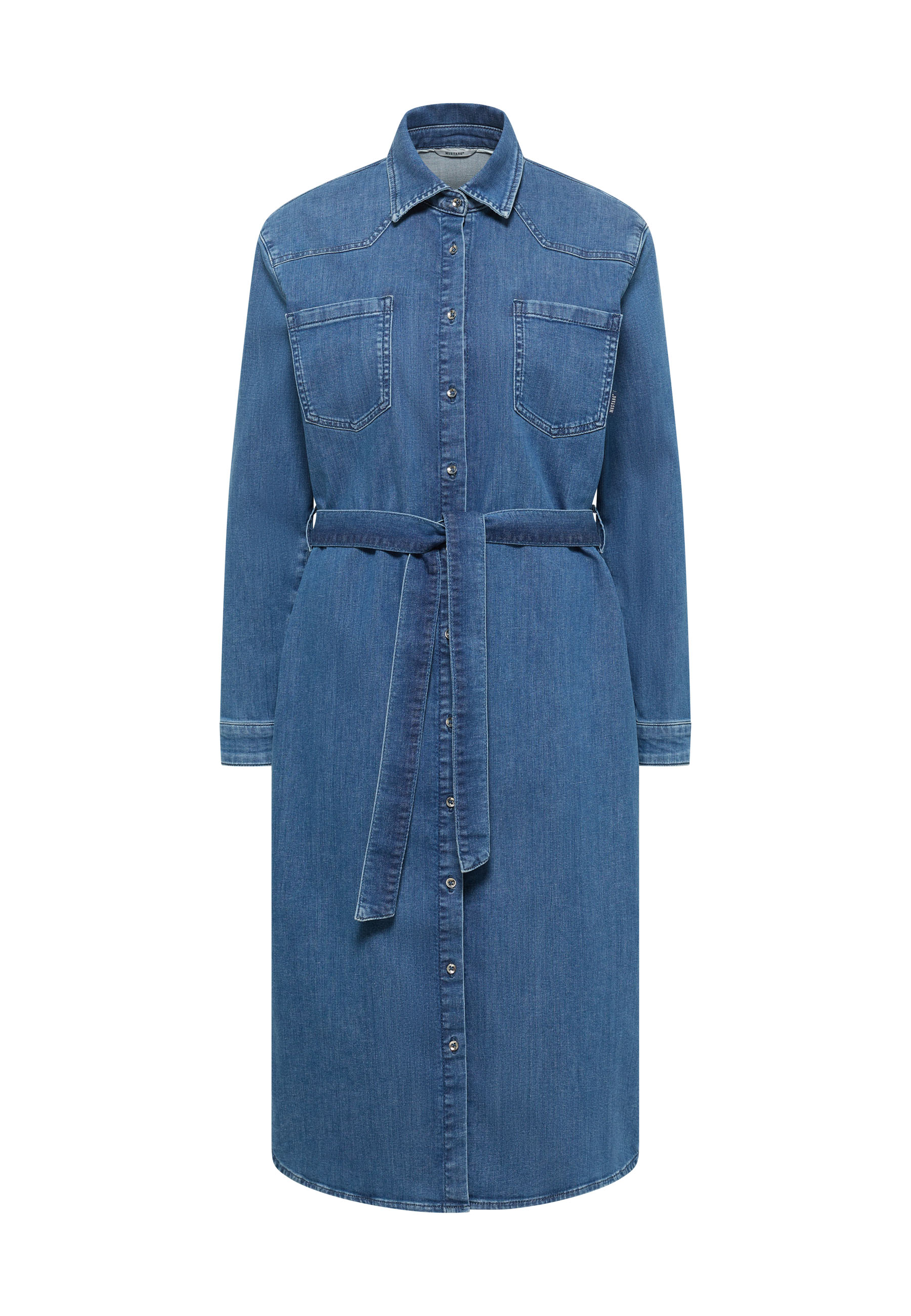 Jeanskleid, Denim, Langarm, Reißverschluss, Taillengürtel