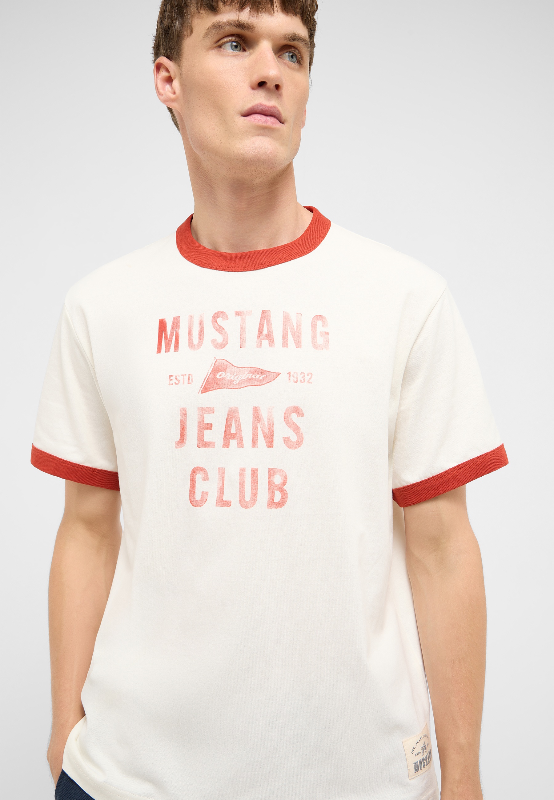 T-Shirt, Mustang Jeans Club, Ringer Tee, Rundhals-Shirt, Kurzarm