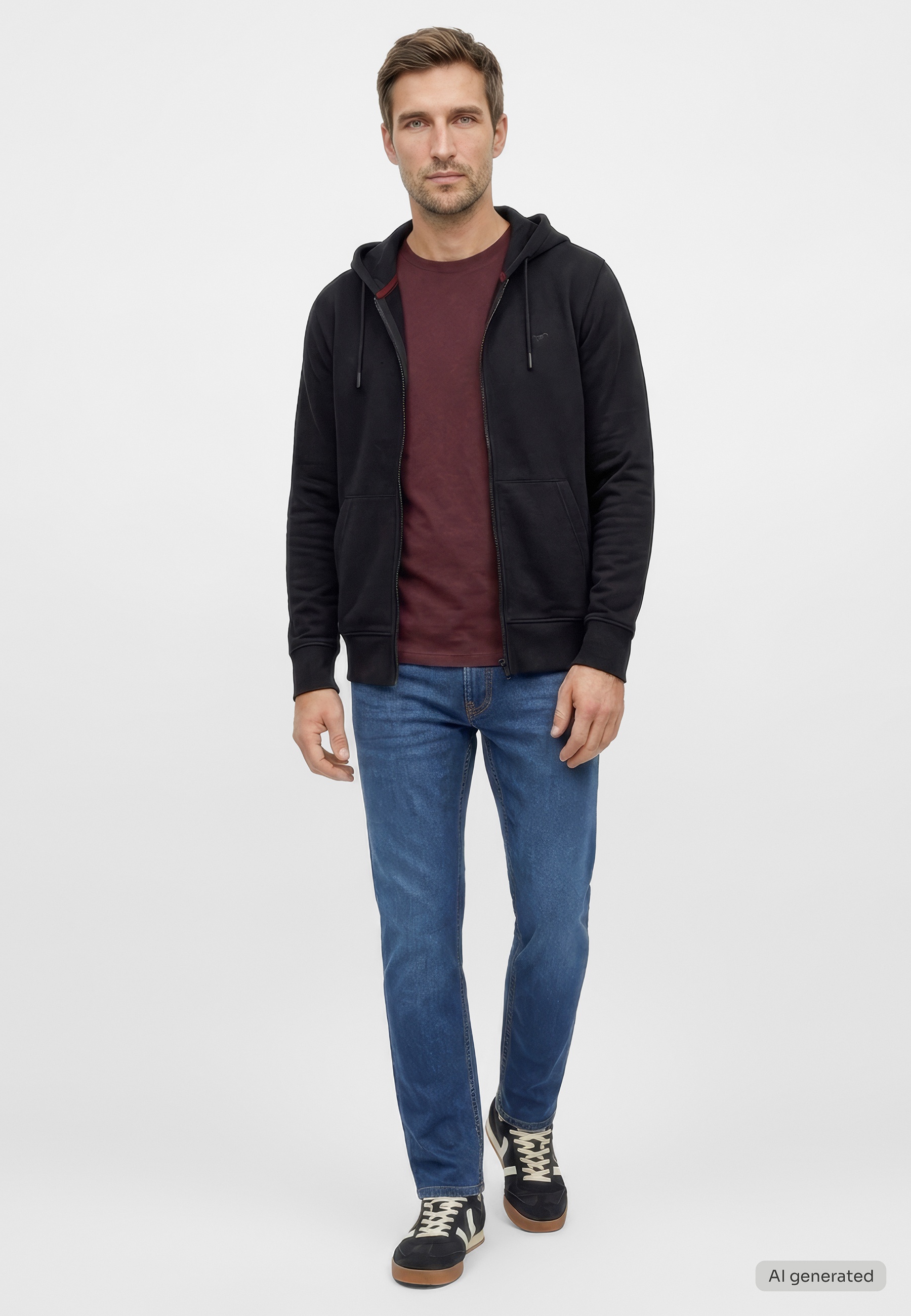hoodie, Reißverschluss-Hoodie, schwarz, Fleece, Jeans