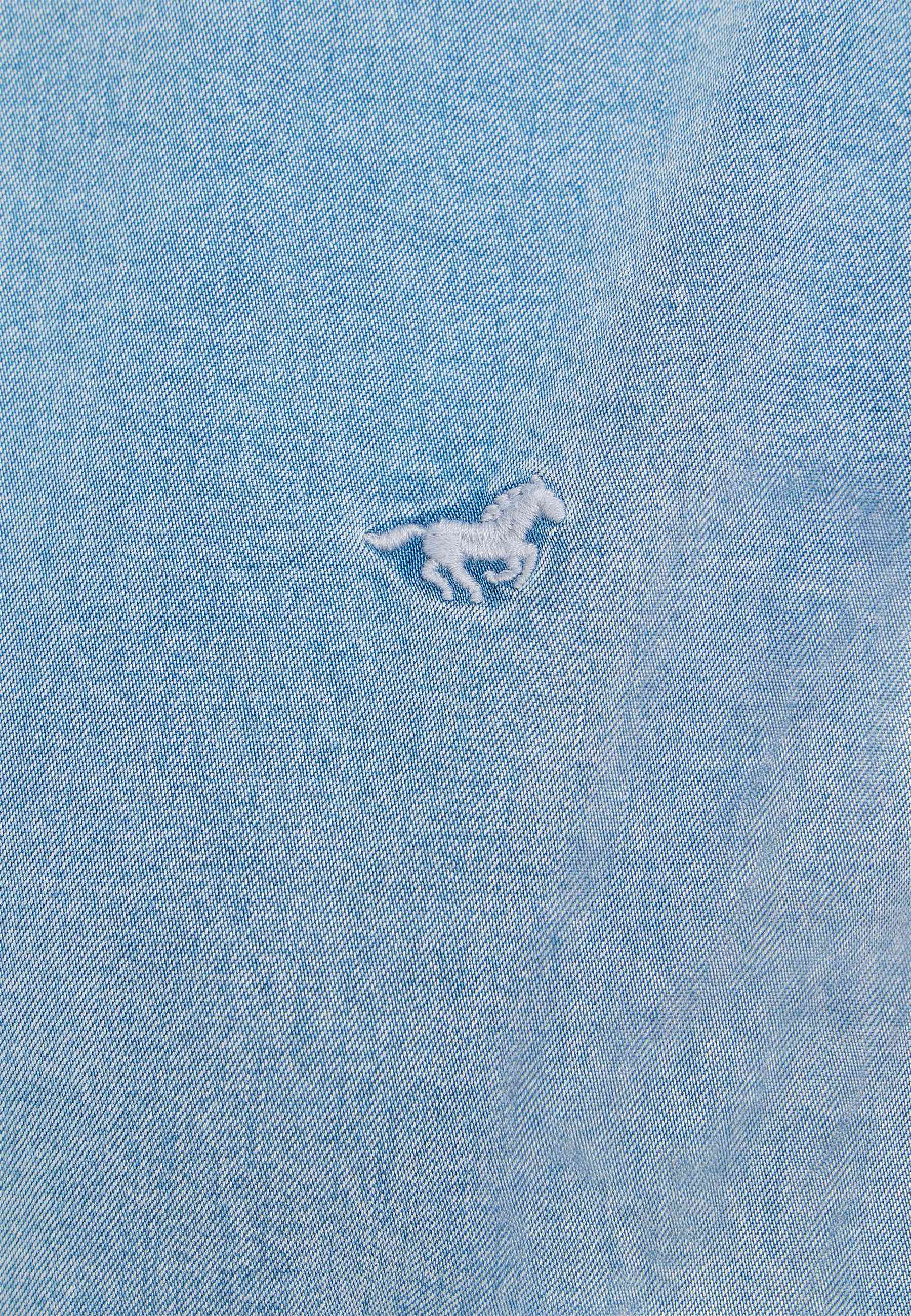 Langarm, hellblau, Demin, stickerei-pferd, Textur