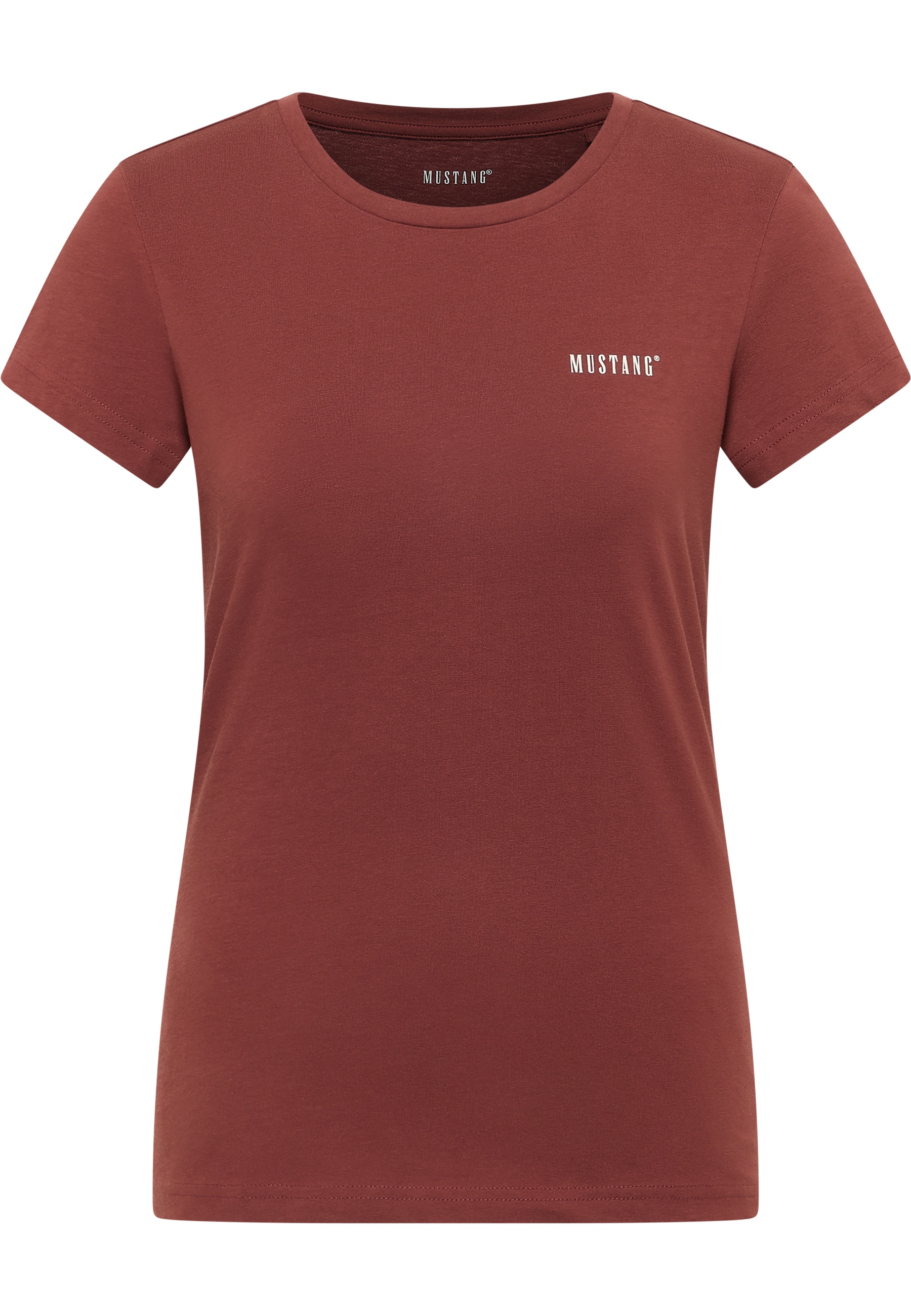 t‑shirt, kurzarm, rundhals, rostrot, mustang-logo