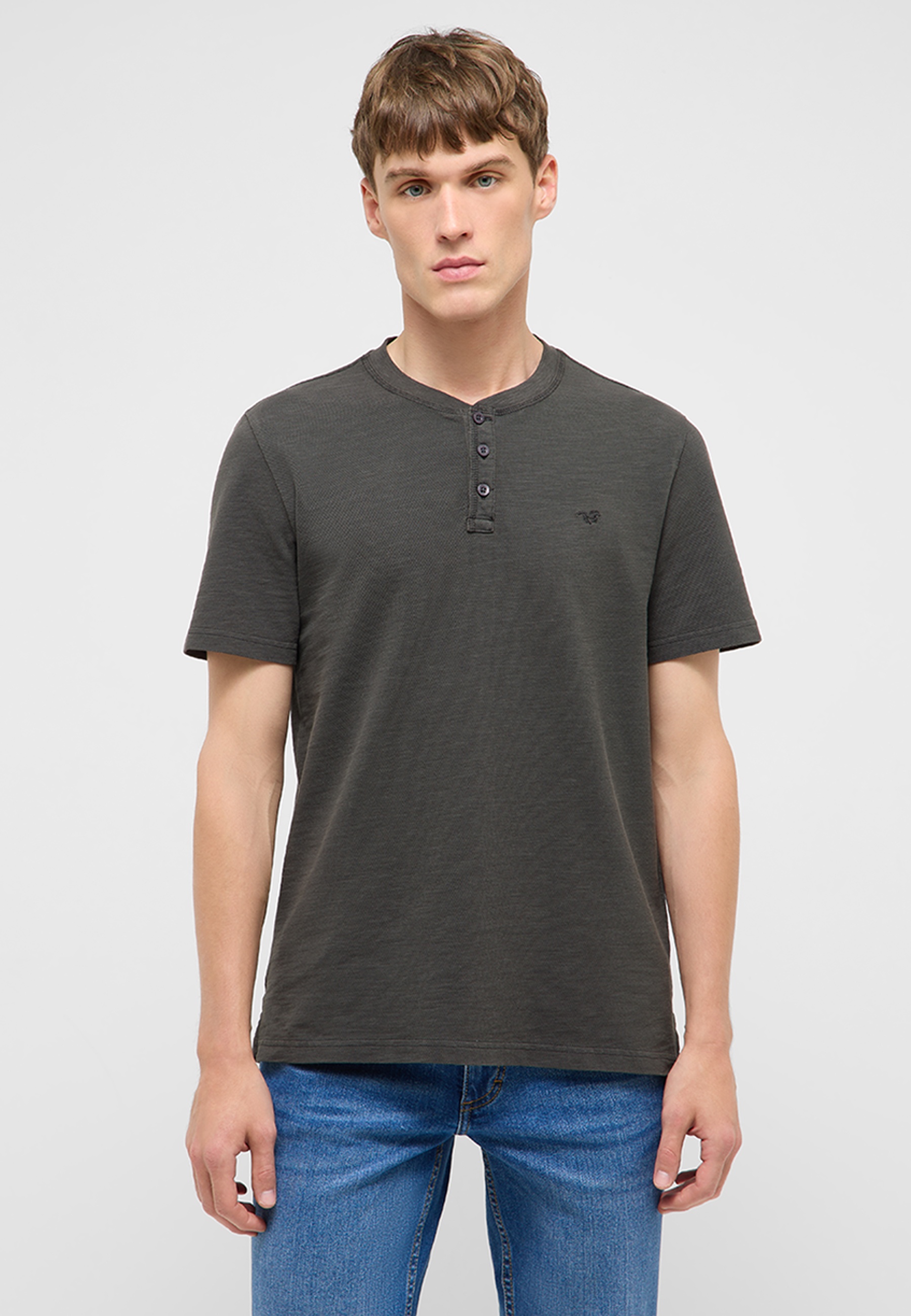 T-Shirt, Henley, Kurzarm, Grauvibe, Baumwolle