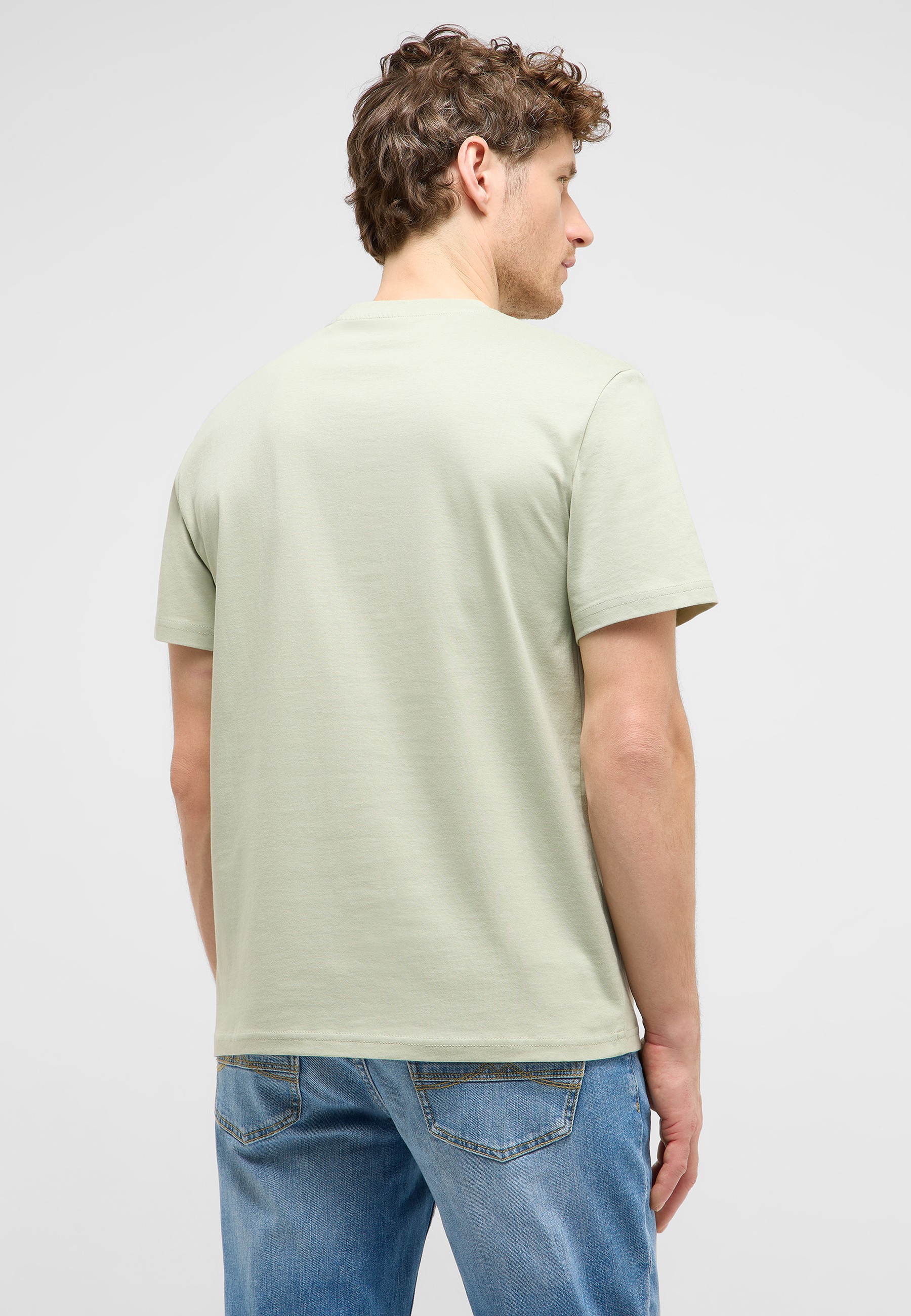 T-Shirt, Kurzarm, Unifarben, Baumwolle, Beige/Grün