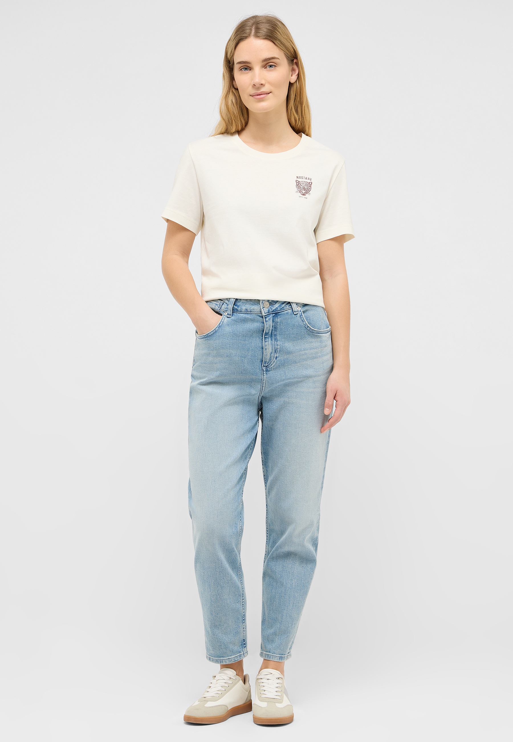 tshirt, creme, kurzarm, denim, jeans