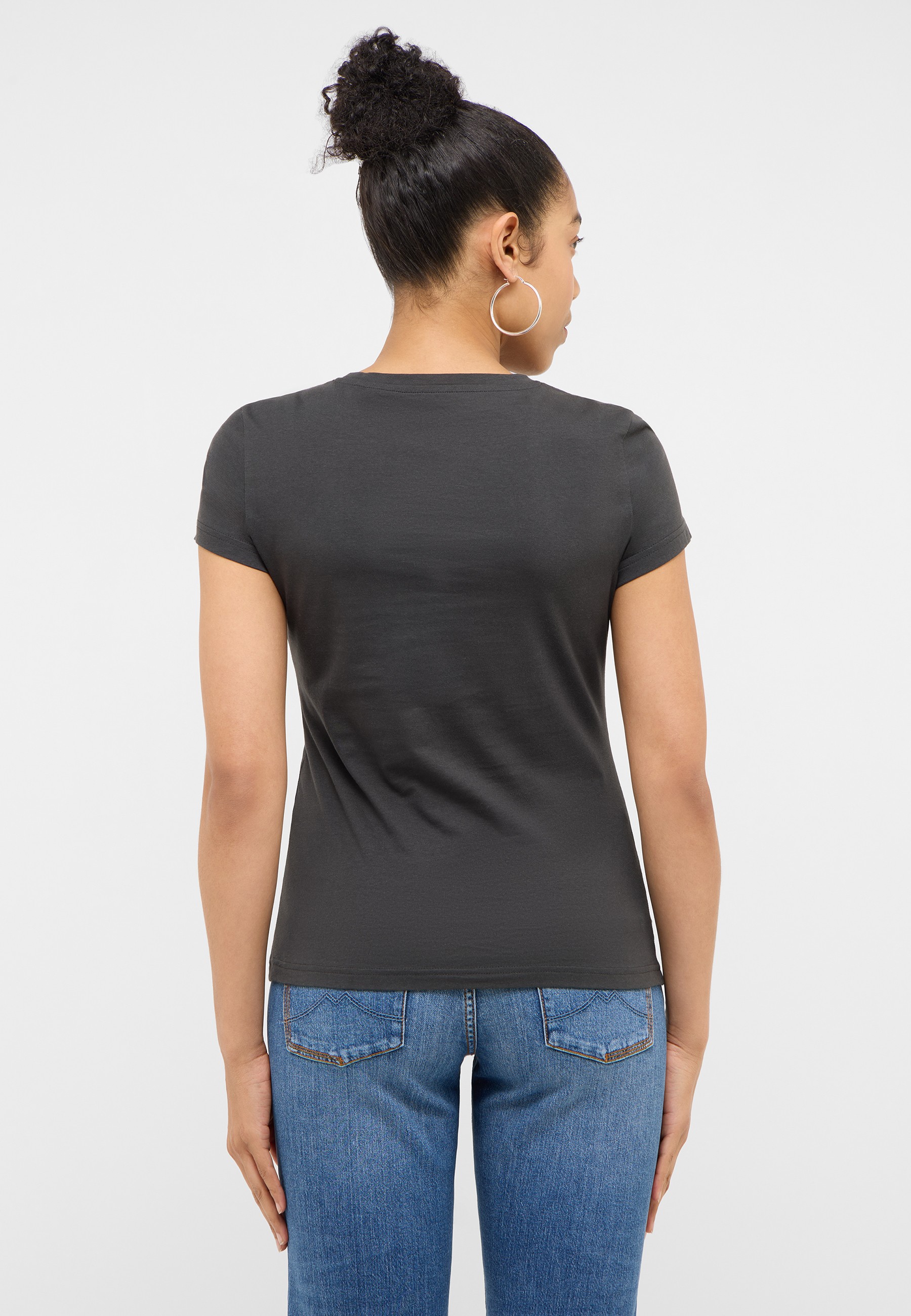 T-Shirt, Kurzarm, Rundhals, Glatter Stoff, Grau
