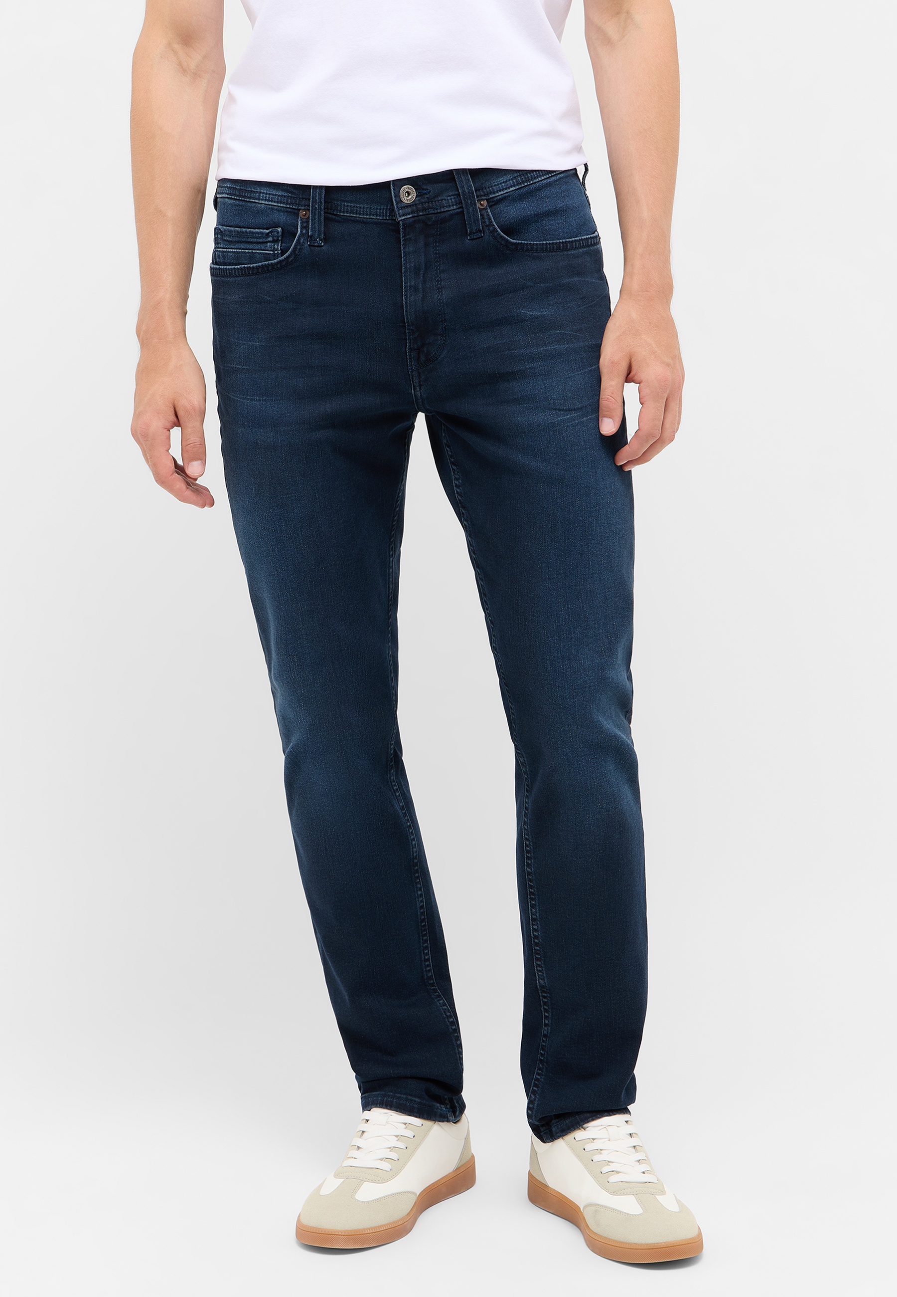 Jeans, Dunkelblau, Straight Leg, Five Pocket, Hose mit Gürtelschlaufen