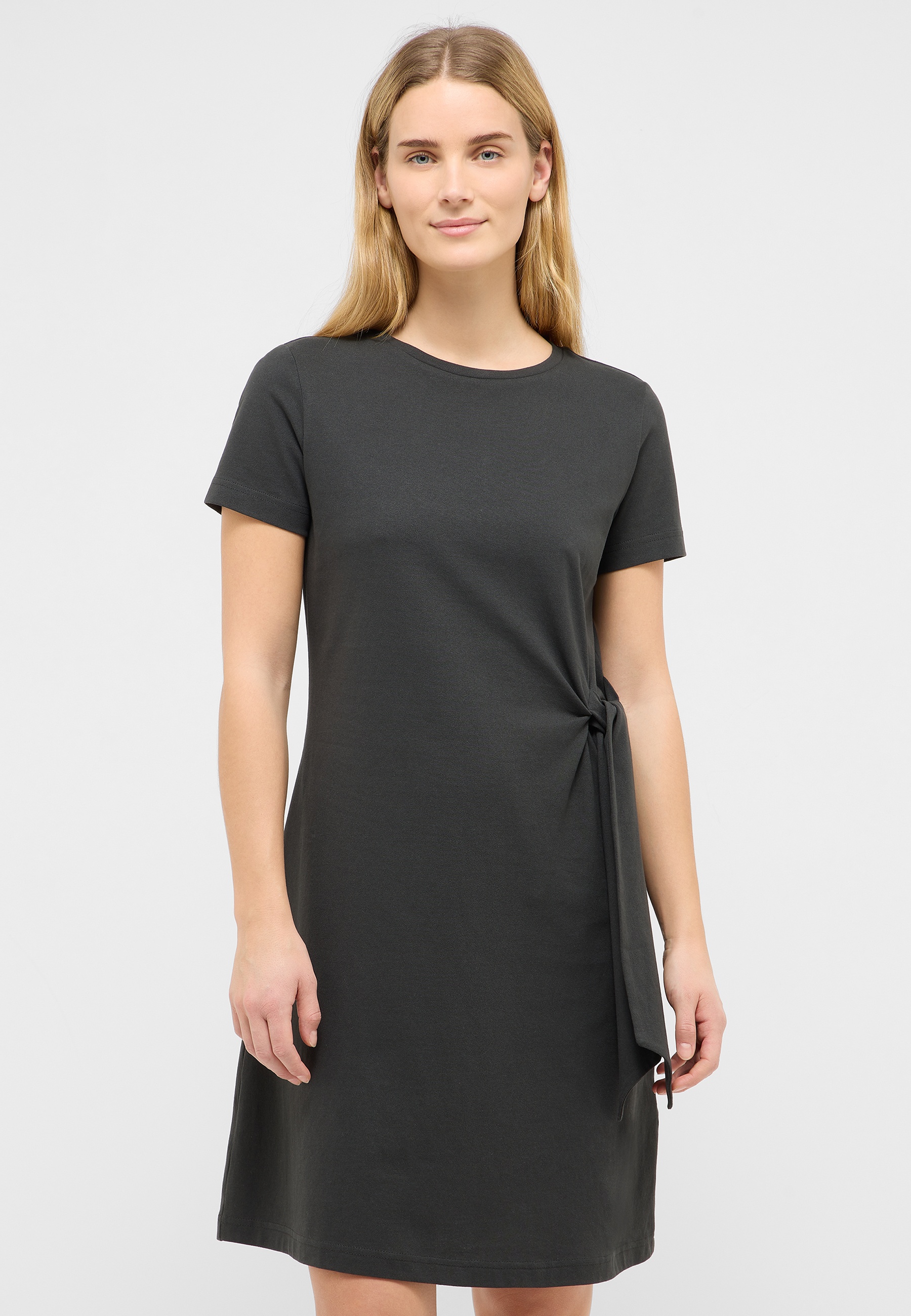 Kleid, Kurzarm, Kordelzug, Grau, Unifarben