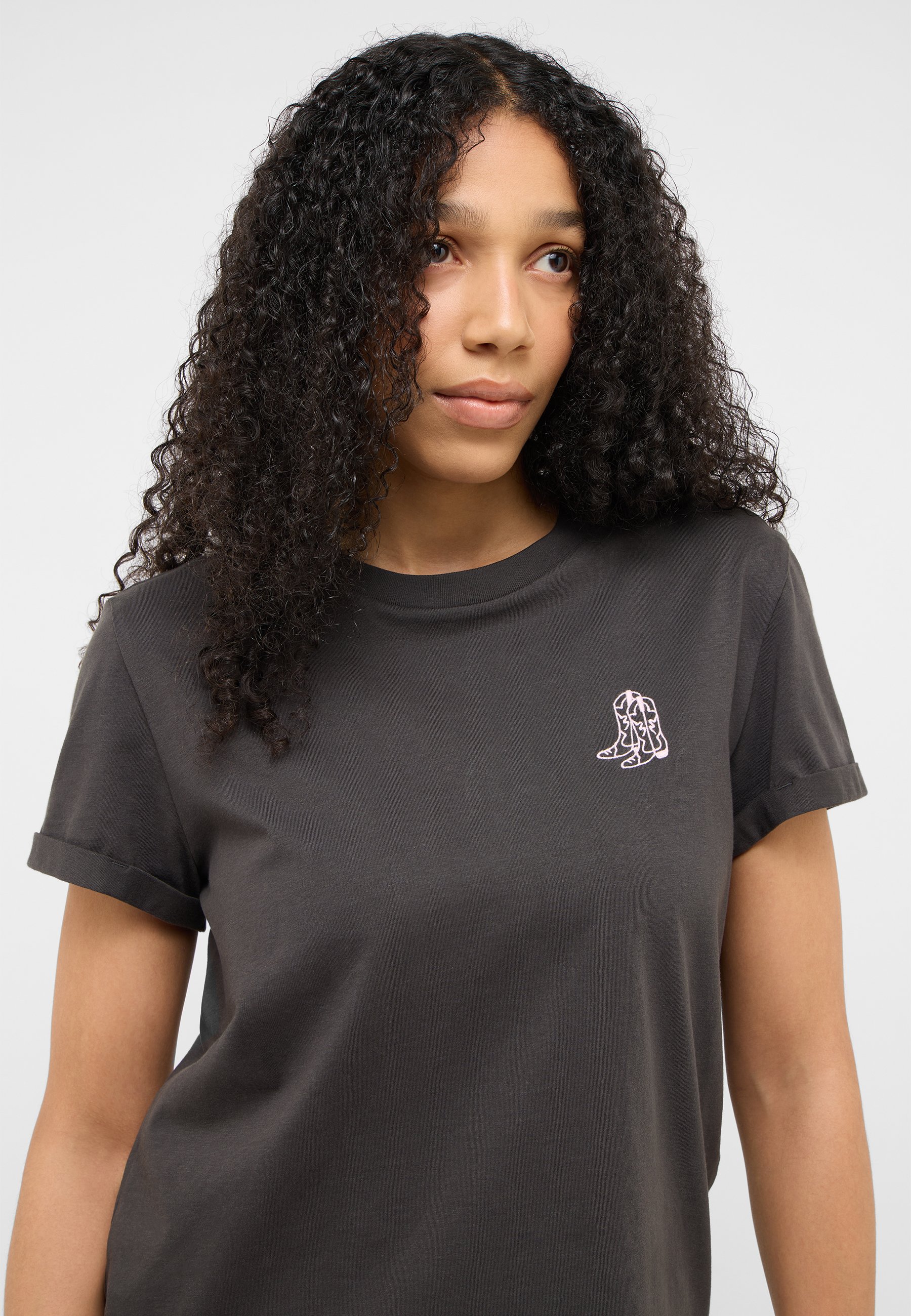 T-Shirt, Kurzarm, dunkelgrau, Logo-Print, Kleidung