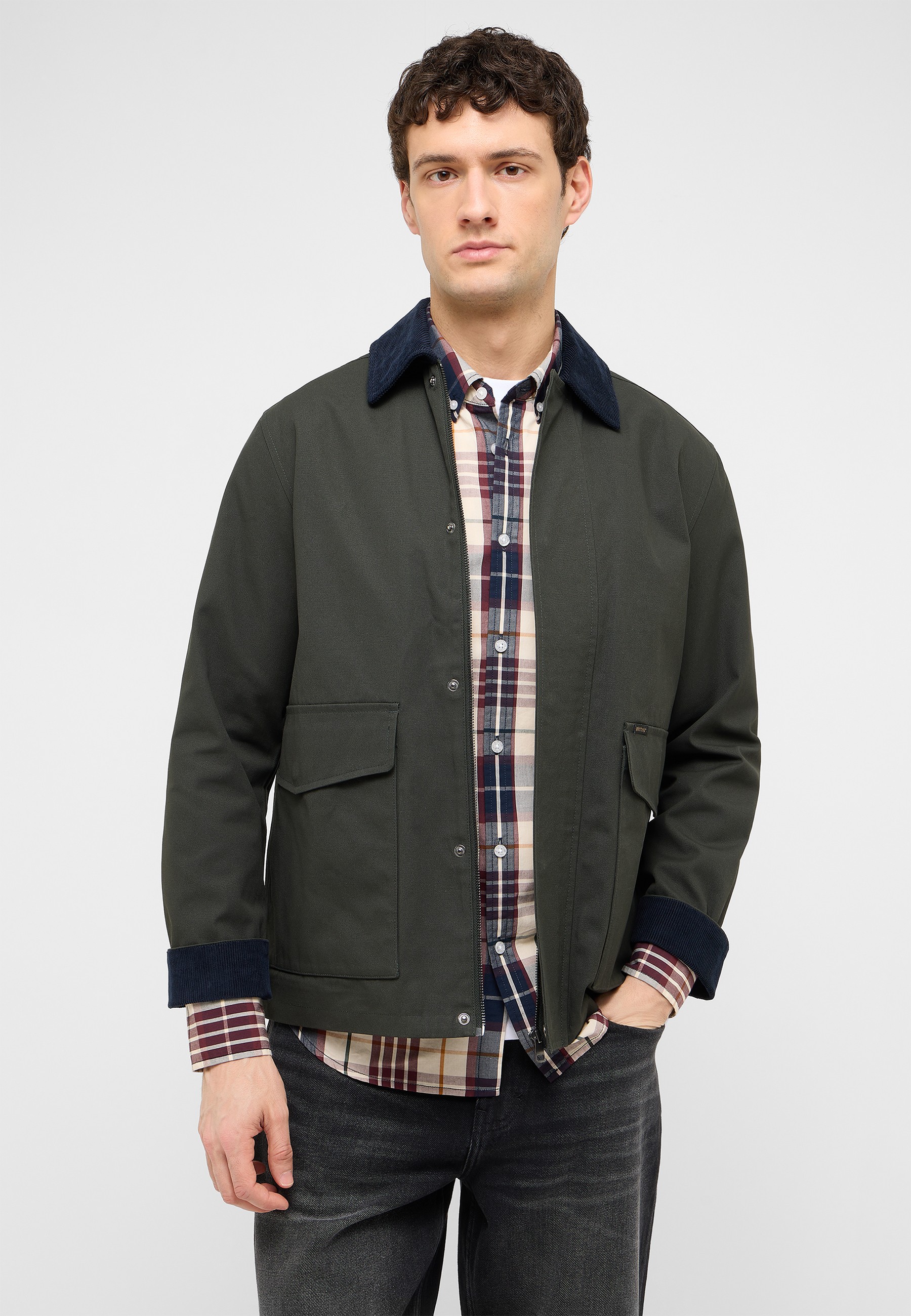 jacke, olivgrün, kariert, hemdenschicht, kontrastreigen
