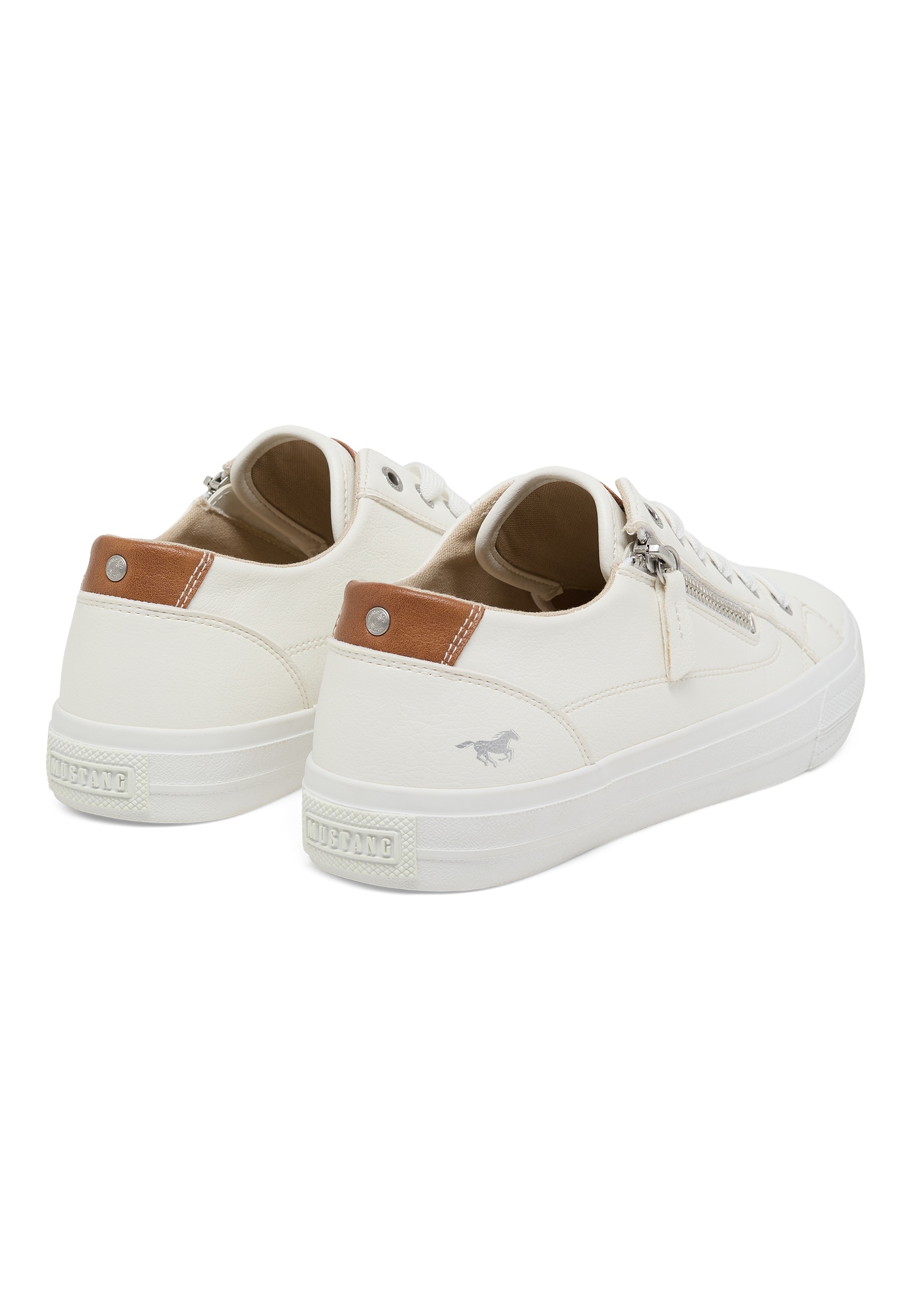 Sneaker, White, Low-top, Leather, Zipper detail