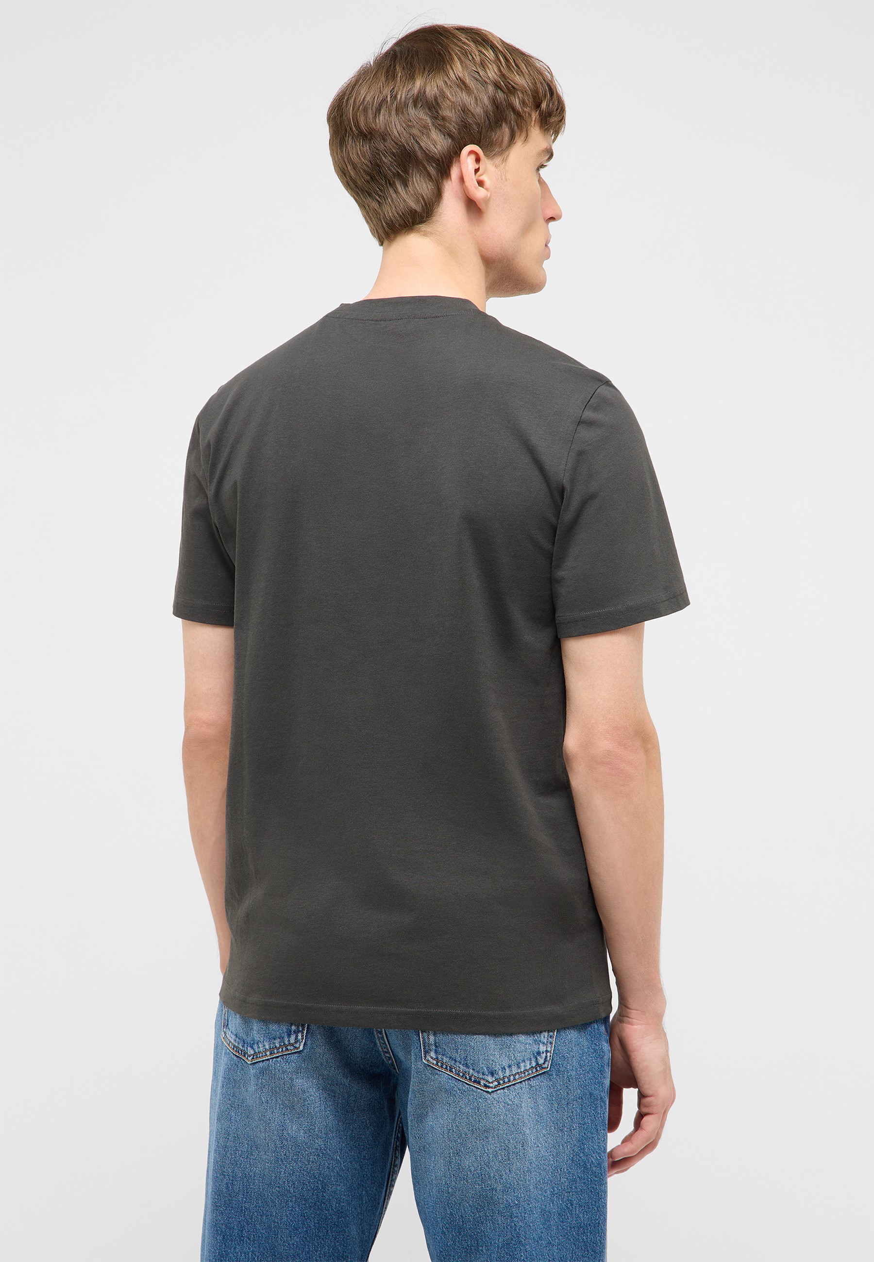 T-Shirt, Kurzarm, Unifarben, Dunkelgrau,  casual