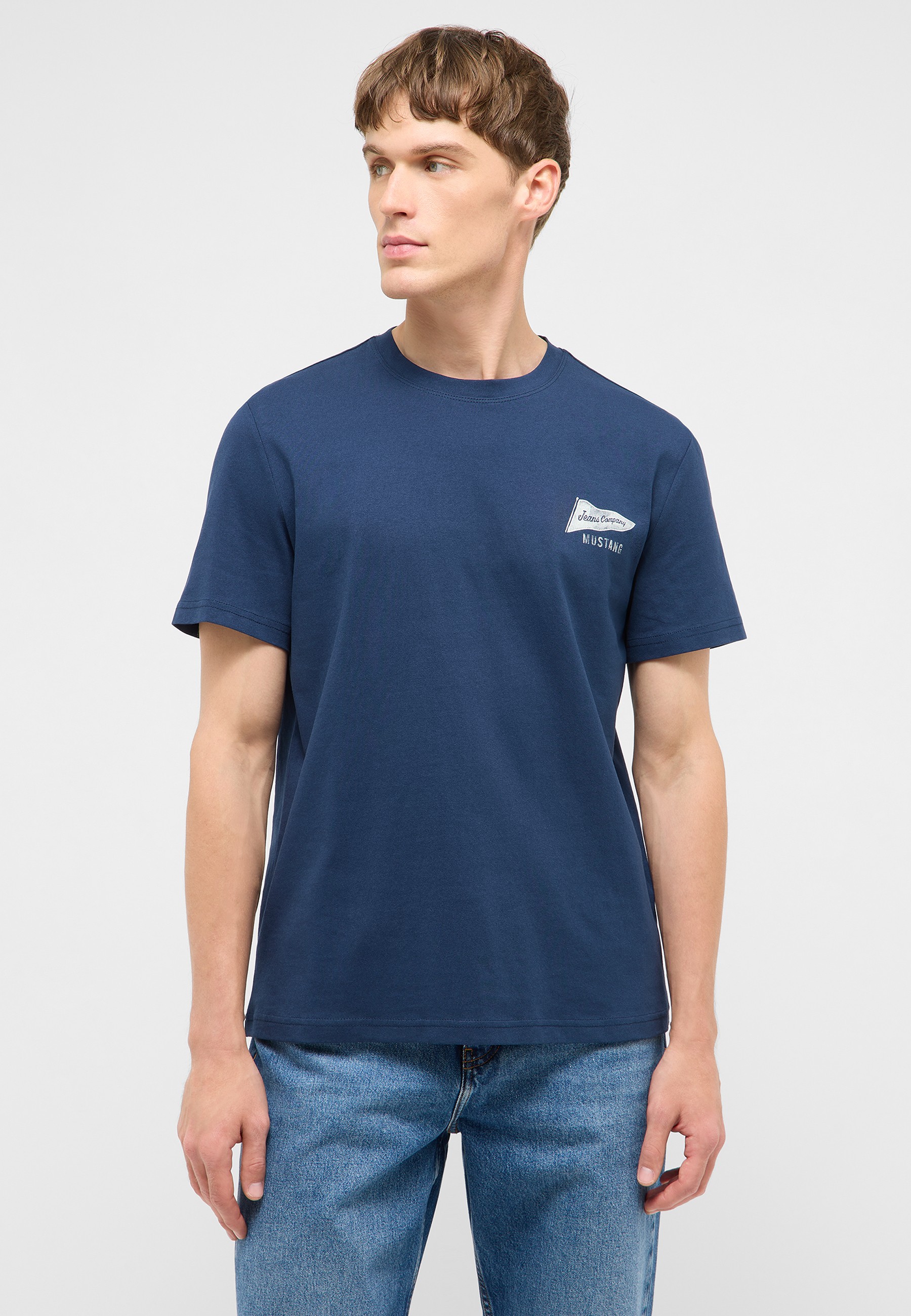 T-Shirt, Rundhals, Kurzarm, Blau, Logo Brusttasche