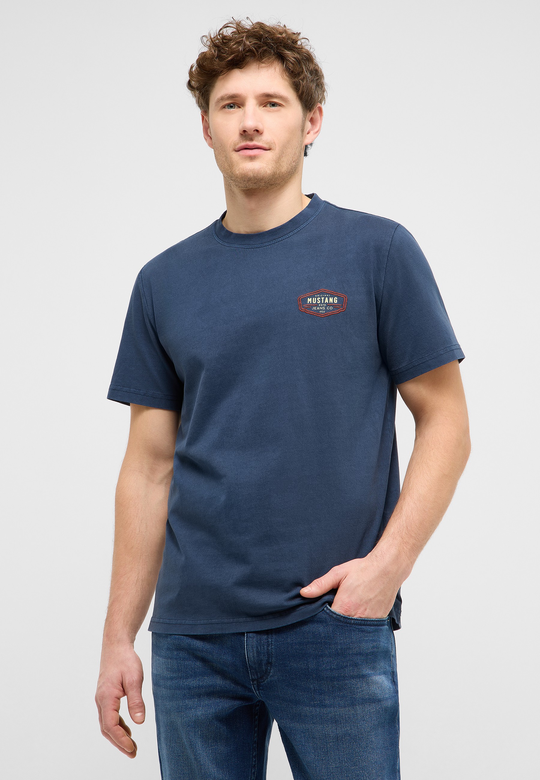 t-shirt, kurzarm, rundhalsausschnitt, blau, logo