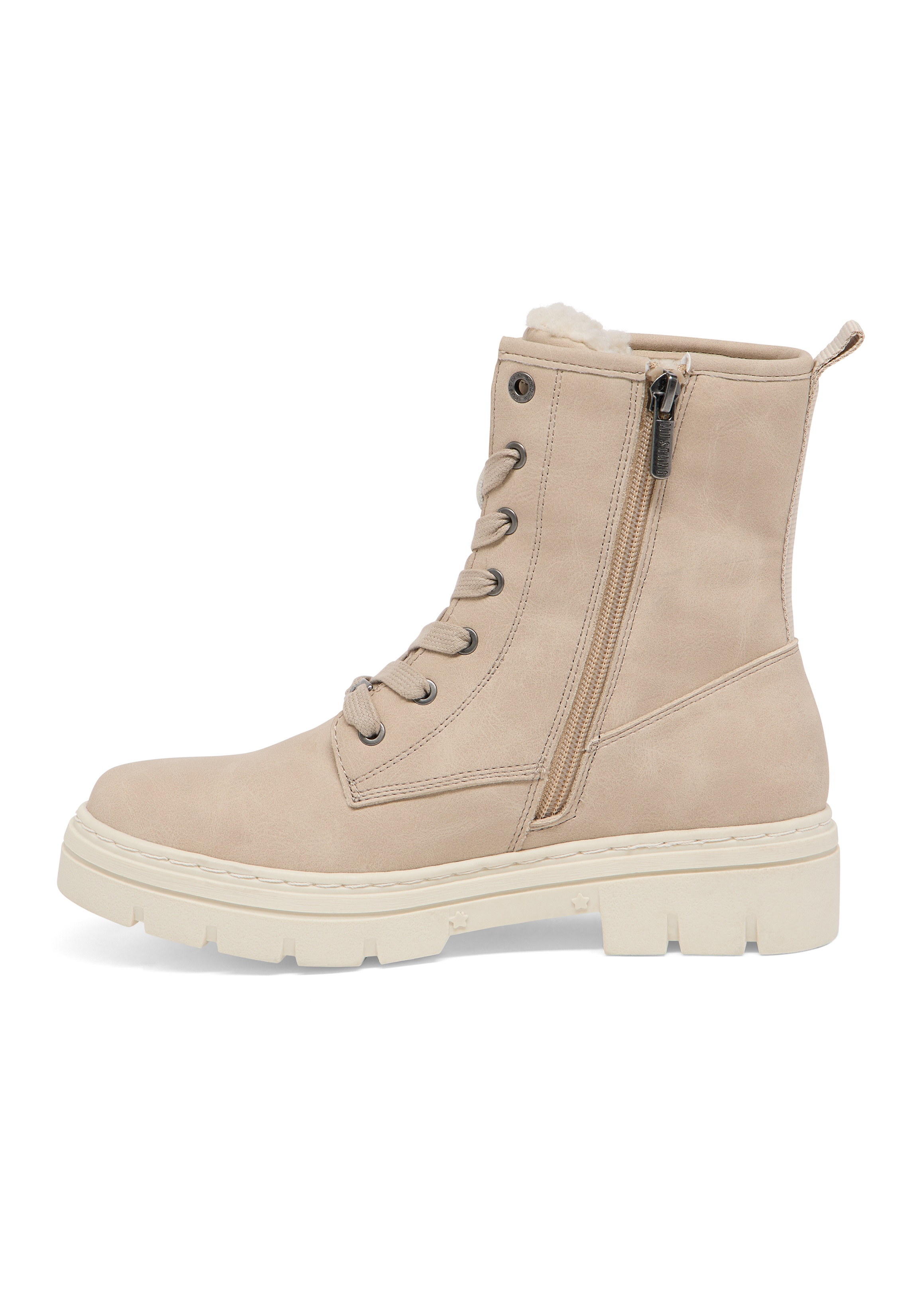 Stiefelette, Lackleder, Beige, Zierreißverschluss, Schnürung