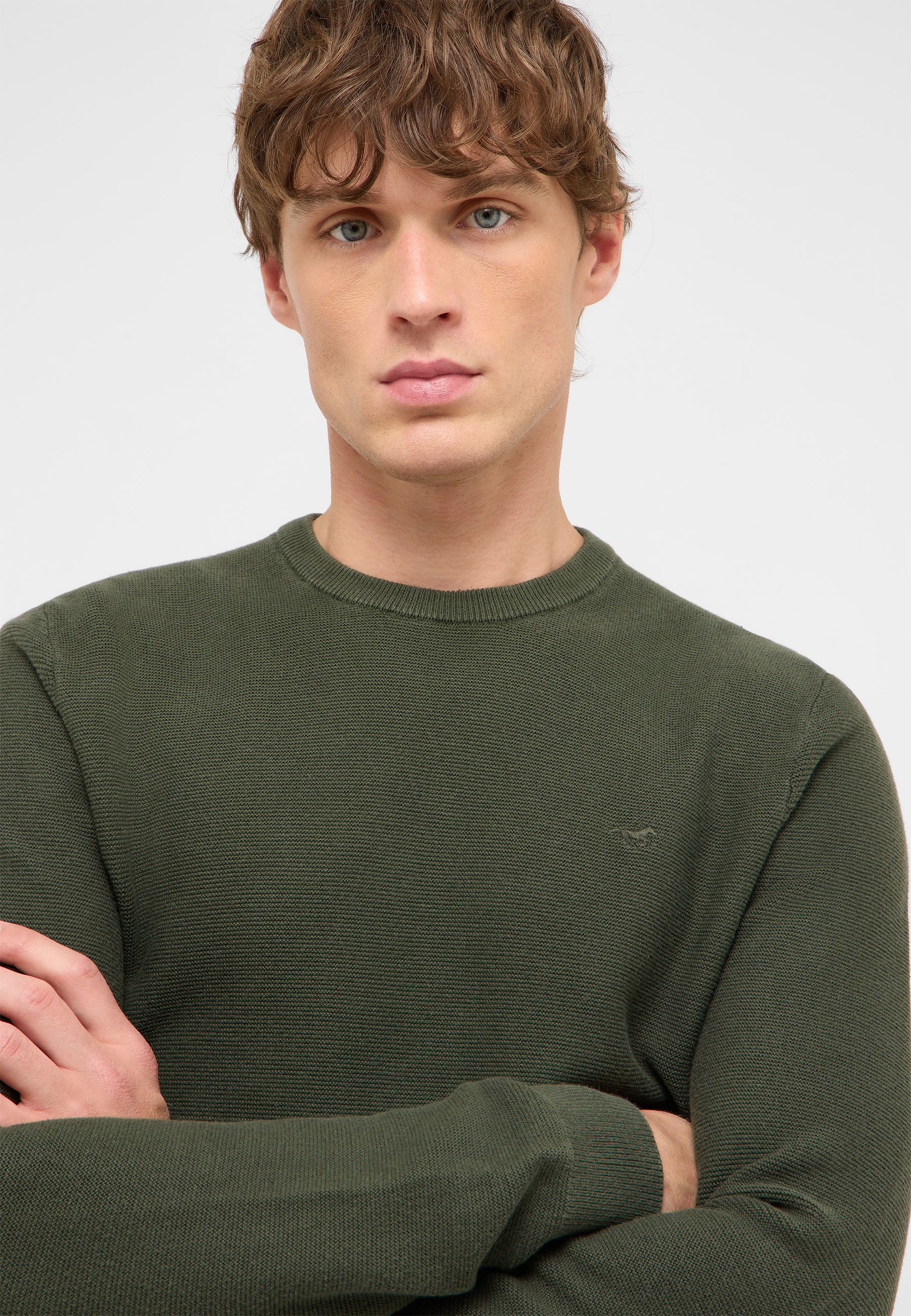 Pullover, Knitwear, Olive green, Rundhals, Ärmel lang