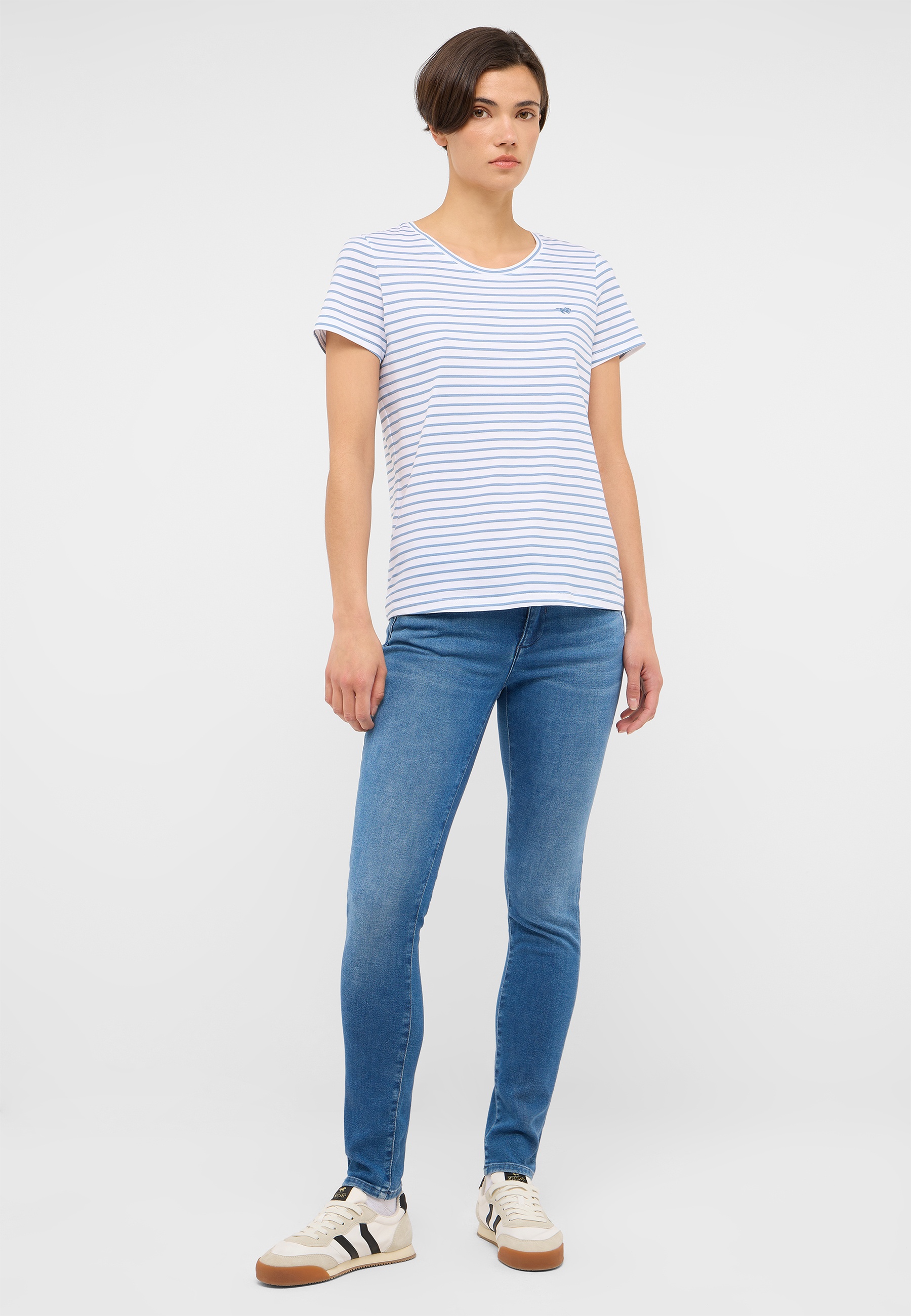 t-shirt, gestreift, blau, kurzarm, baumwolle