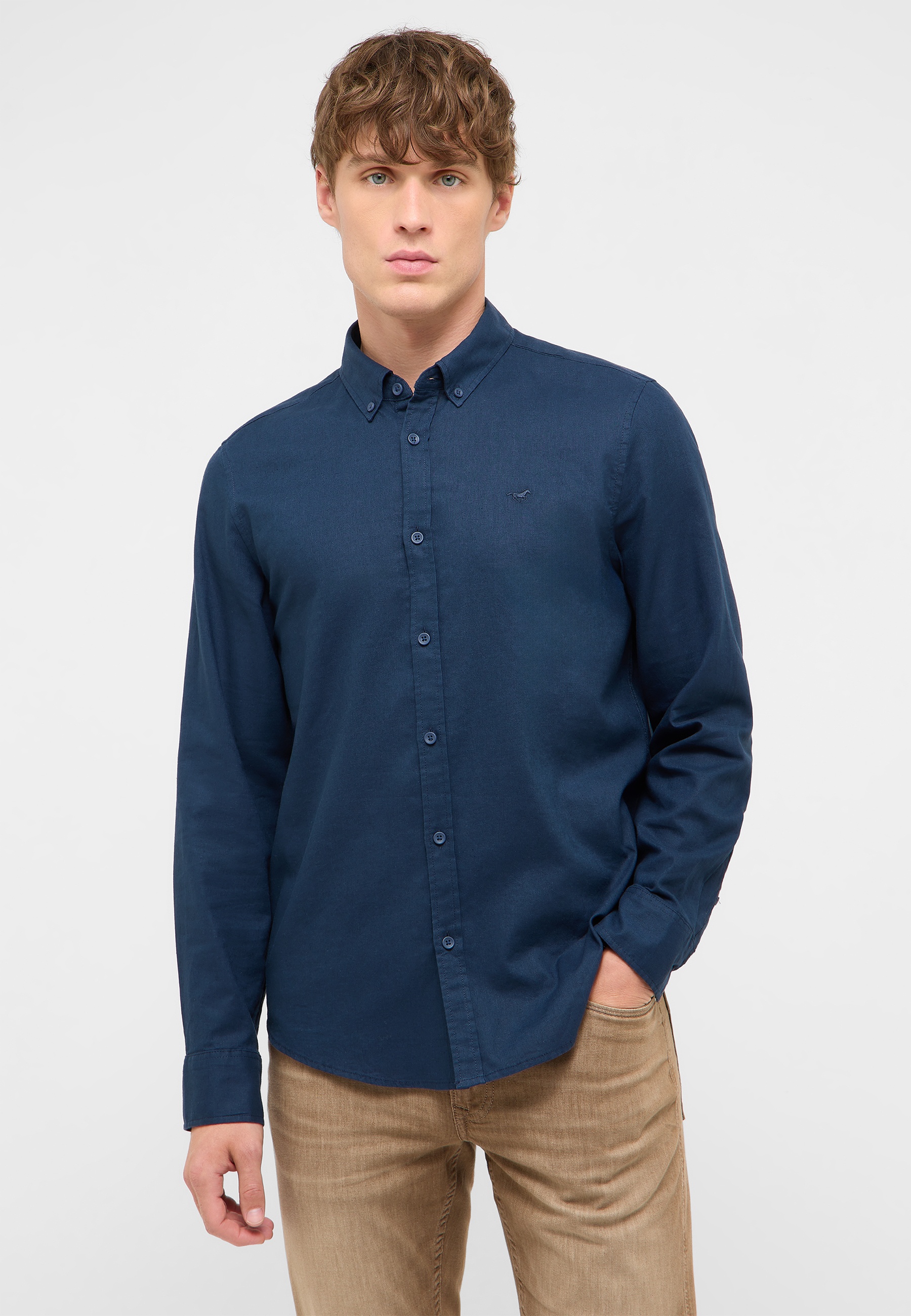 hemden, langarm, knopfleiste, uni, navy