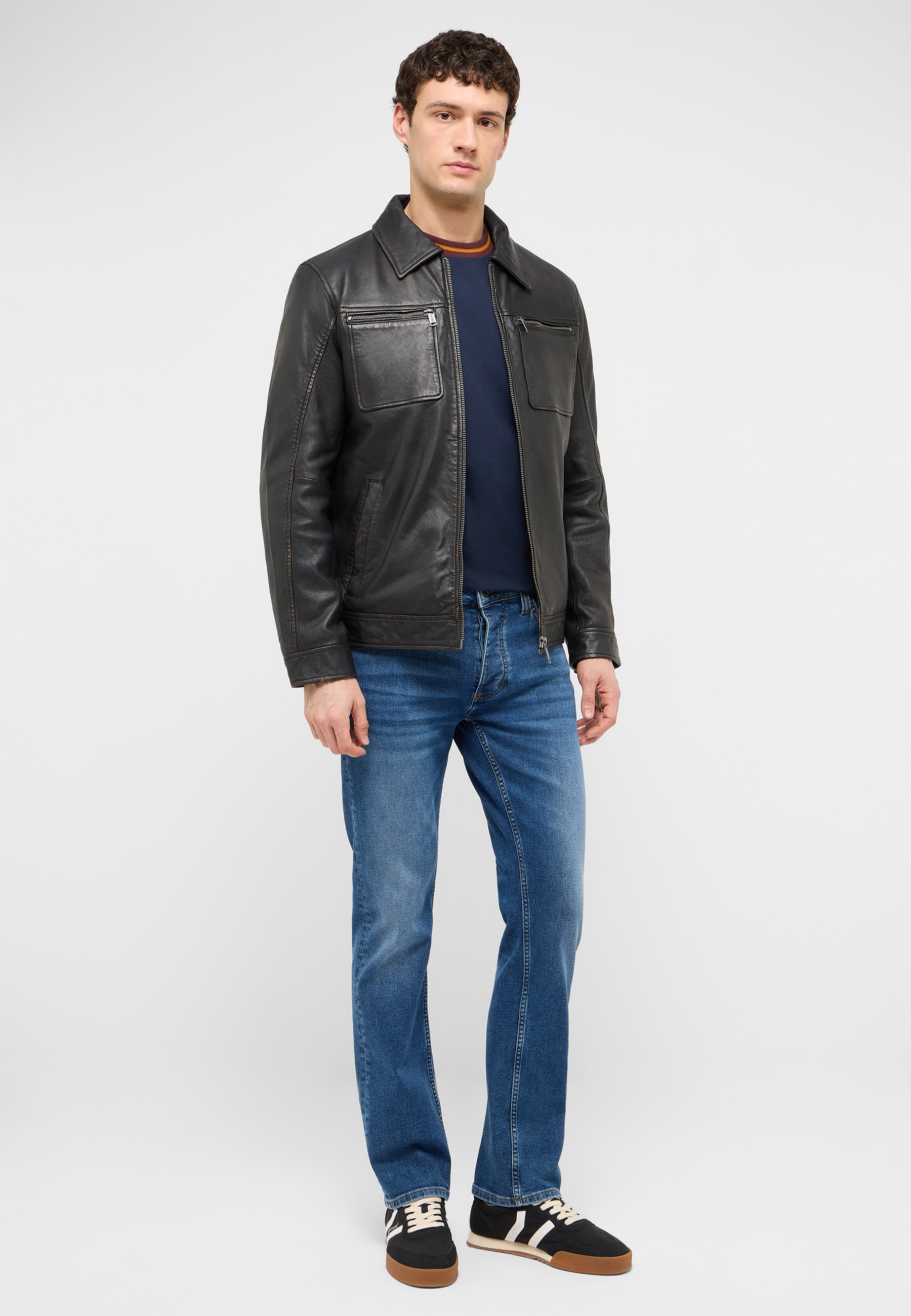 Lederjacke, Reversjacke, Pockets, zipper, schwarz