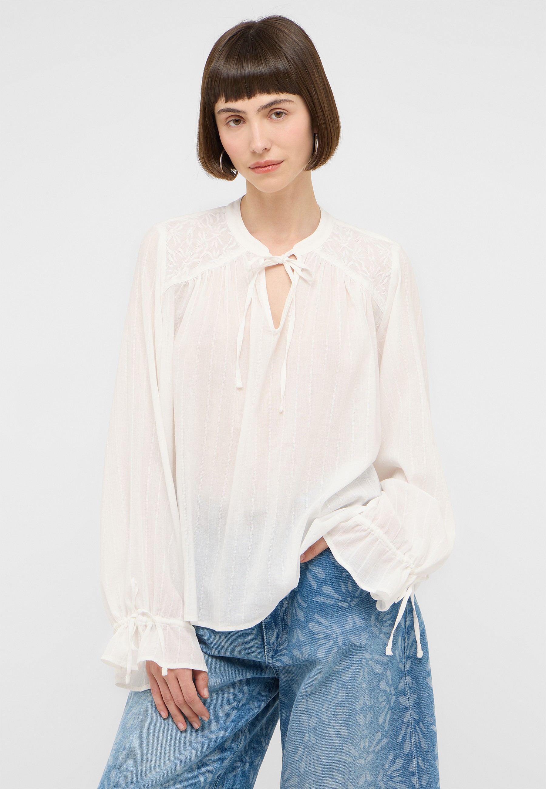 Bluse, Weiß, Spitze, Lace, Langarm