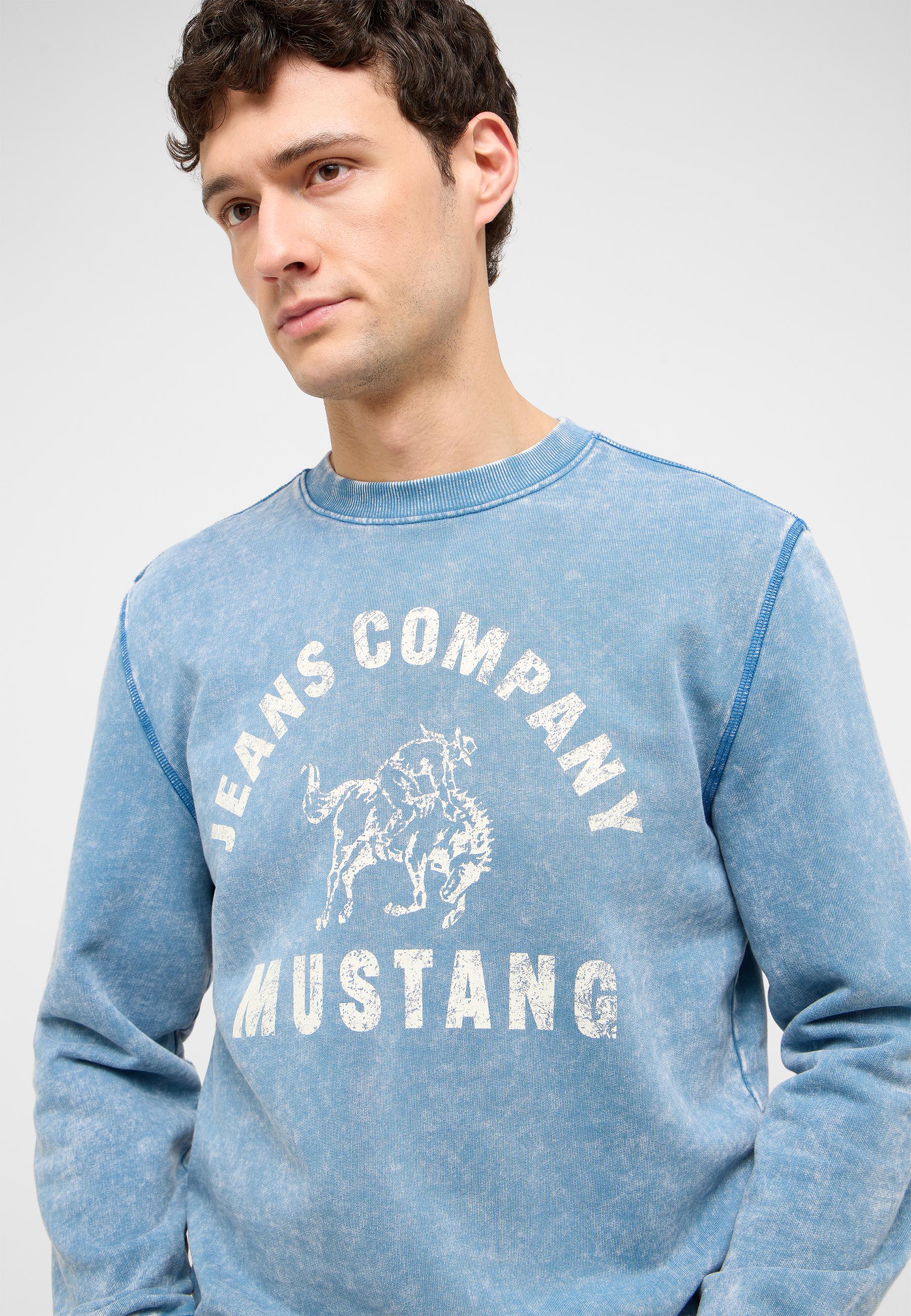 langarmshirt, Rundhals, Grafik, Stonewash, Blau
