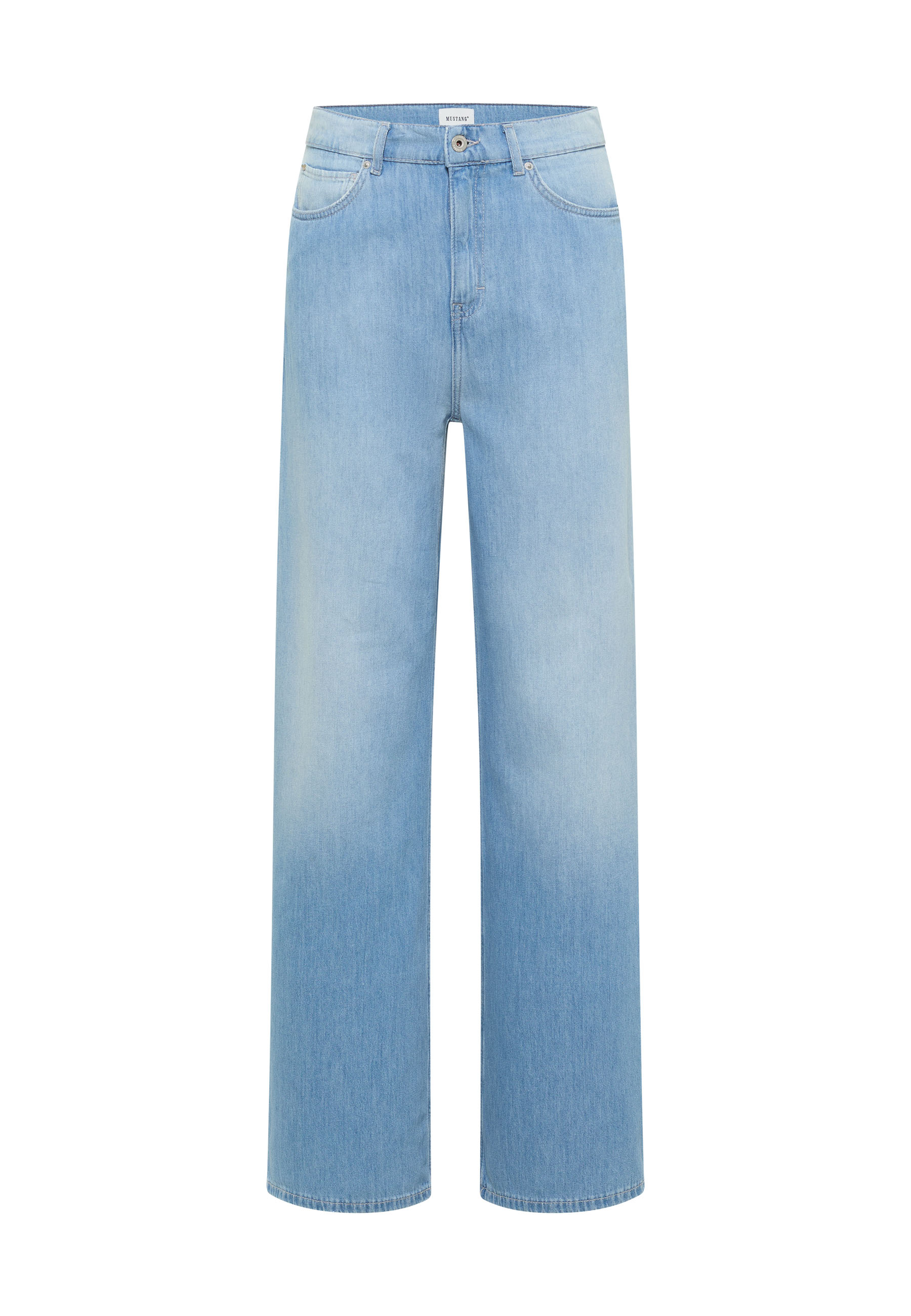 Jeans, Hochbund, Klassische Passform, Lichtblaue Waschung, Straight Leg