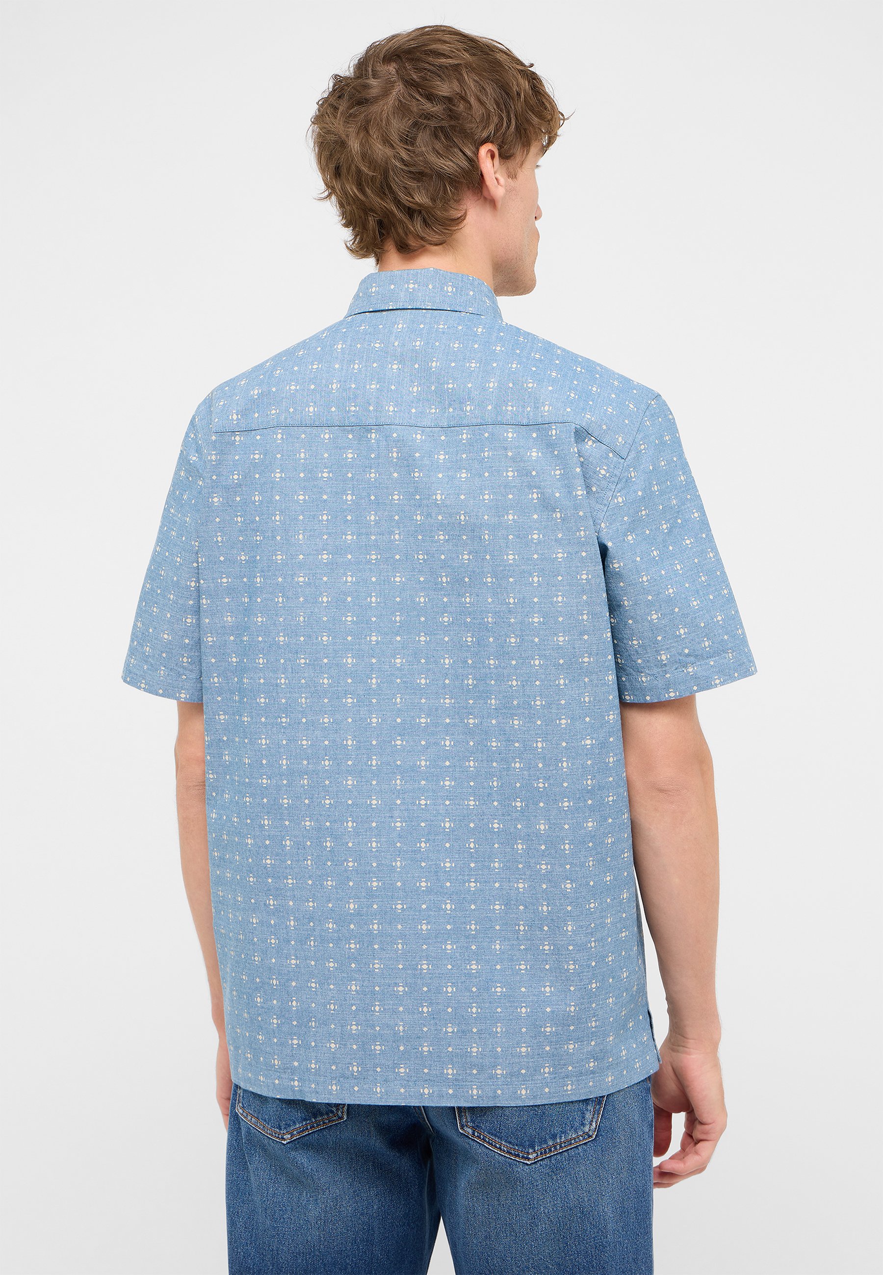 Kurzarmhemd, Hemd mit Muster, Blaues Hemd, Alloverprint, Stop