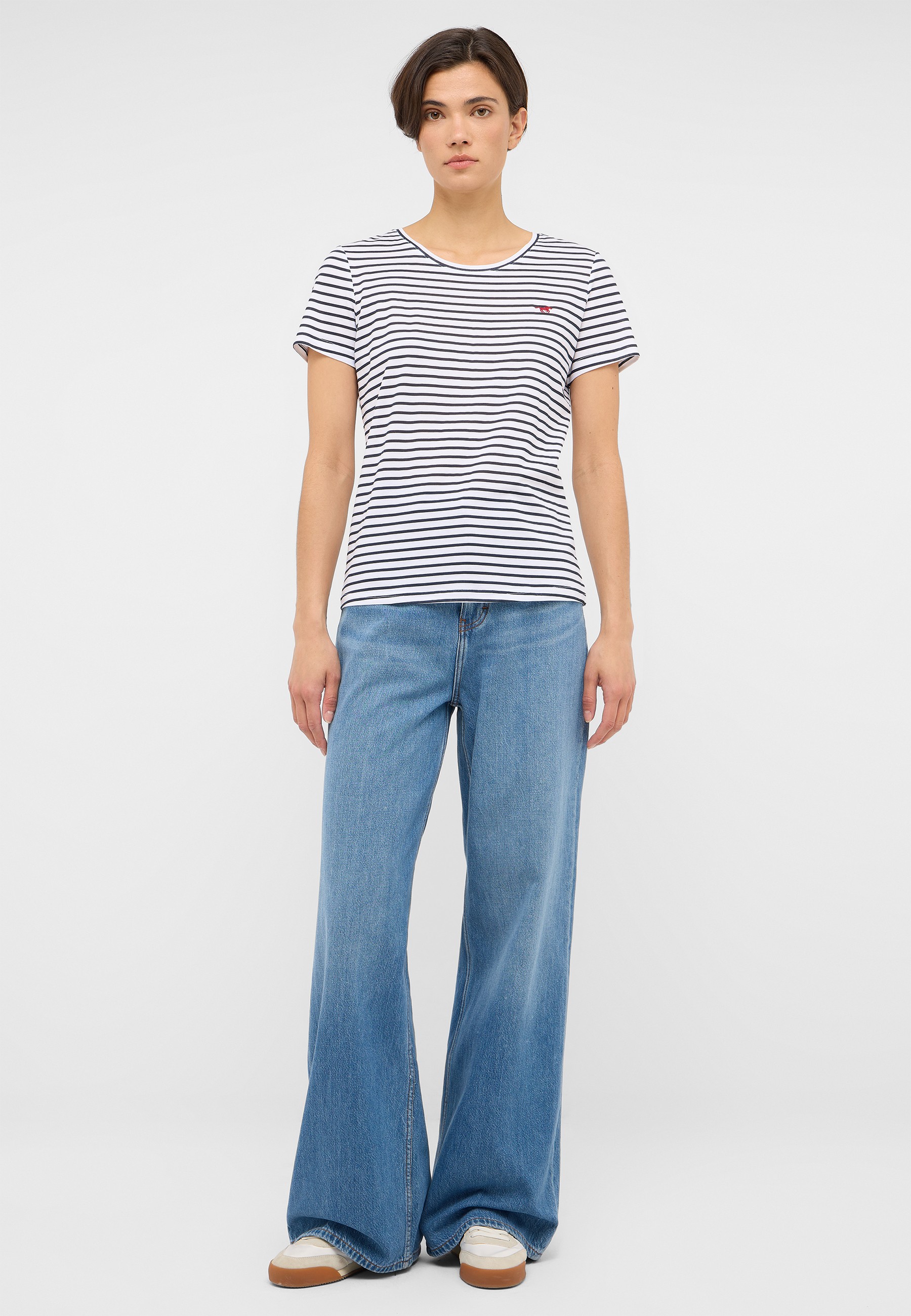 t-shirt, gestreift, baumwolle, kurzarm, jeans